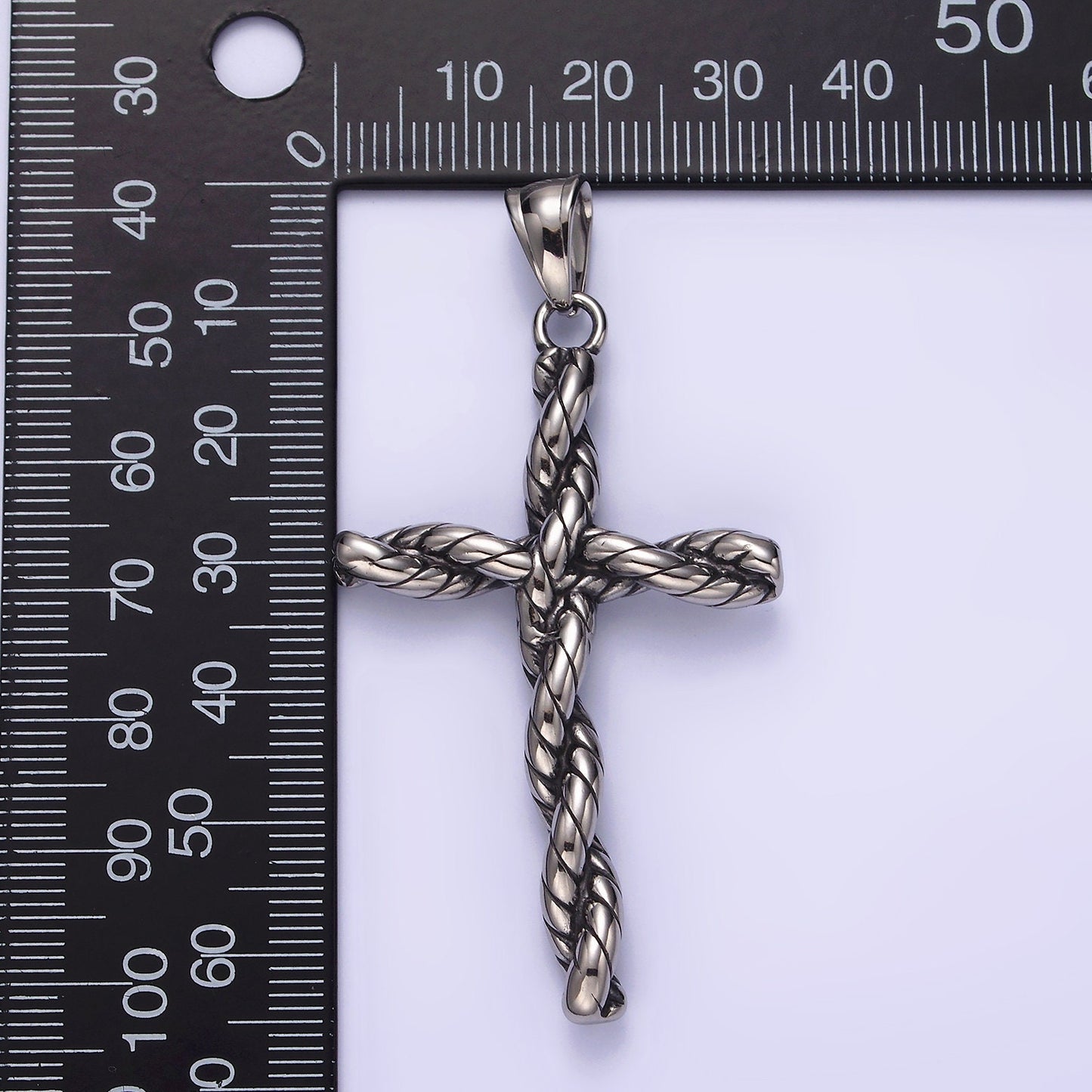 Stainless Steel 64mm Twisted Rope Religious Cross Pendant | P746