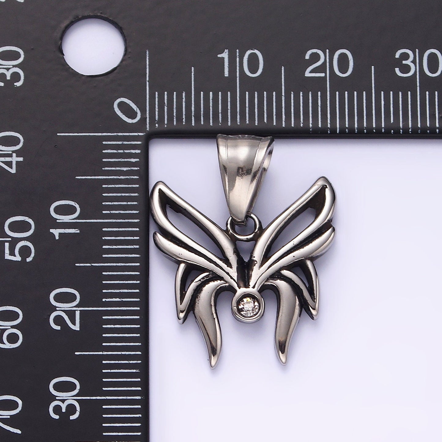 Stainless Steel Clear CZ Butterfly Mariposa Open Wings Pendant | P742