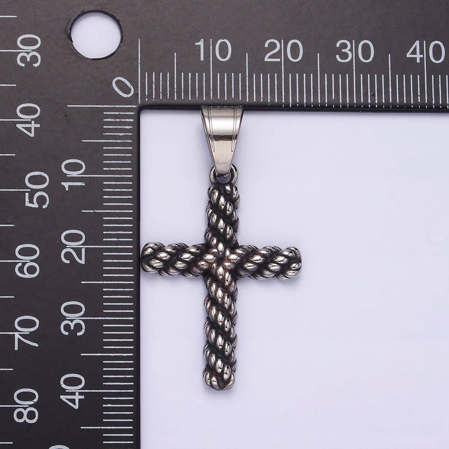 Stainless Steel 40mm Twisted Rope Latin Cross Religious Pendant | P775