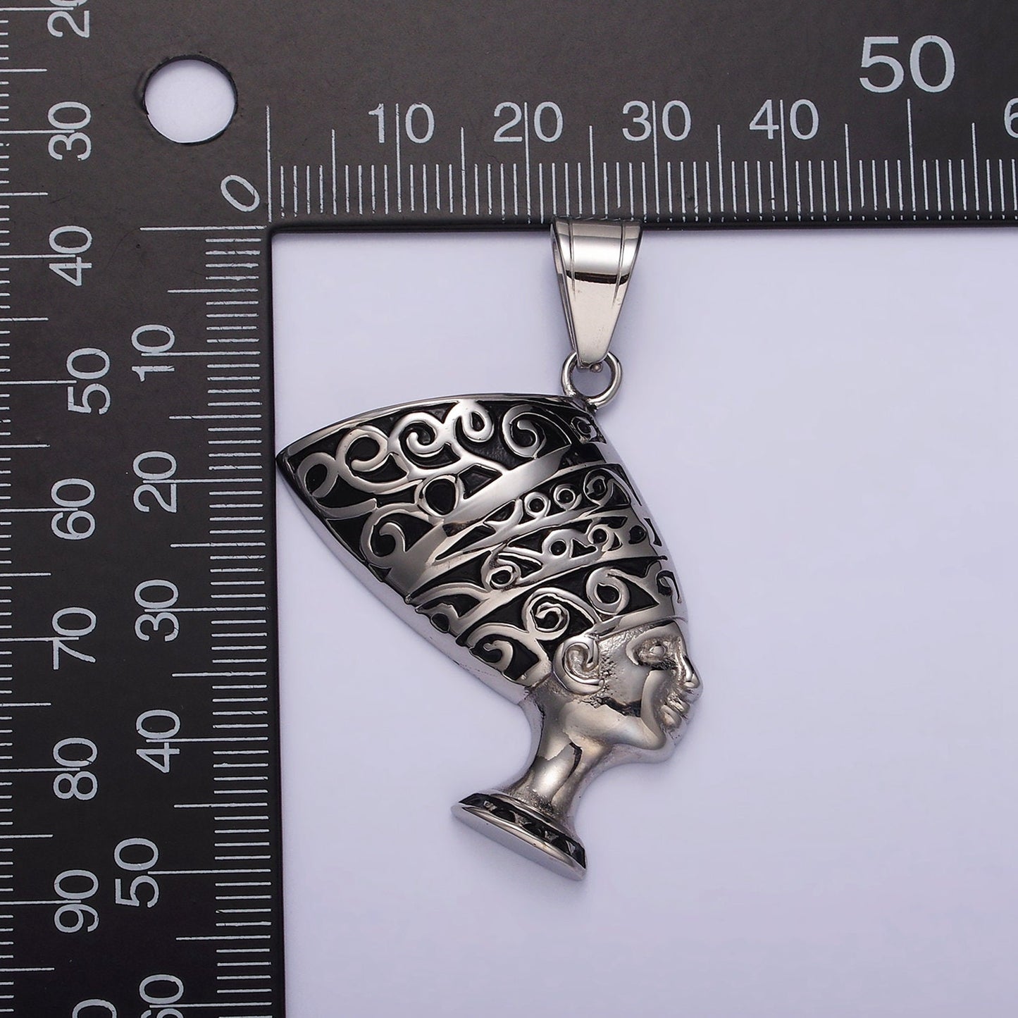 Stainless Steel 47mm Queen Nefertiti Egyptian Goddess Black-Silver Pendant | P773