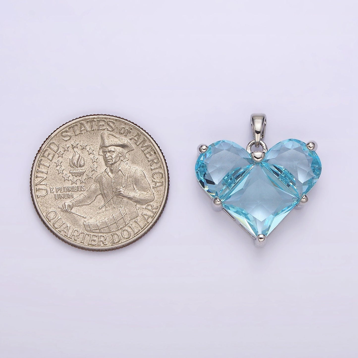 Blue Aquamarine CZ Heart Pendant Silver Heart Charm Blue Aqua March Birthstone Necklace Pendant for Jewelry Making Supply AA-763
