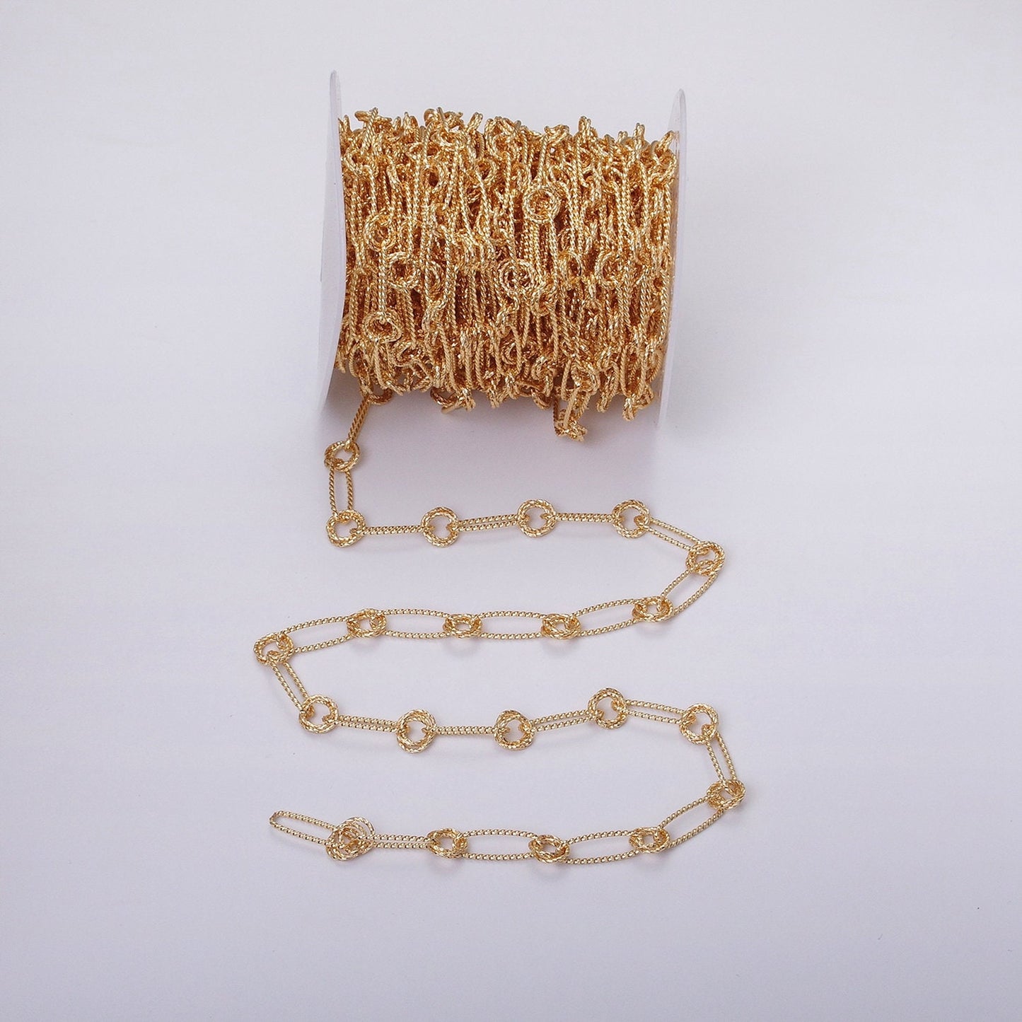 16K Gold Filled Stadium Paperclip Double Rolo Link Unique Unfinished Chain by Yard in Gold & Silver | ROLL-1219 ROLL-1220