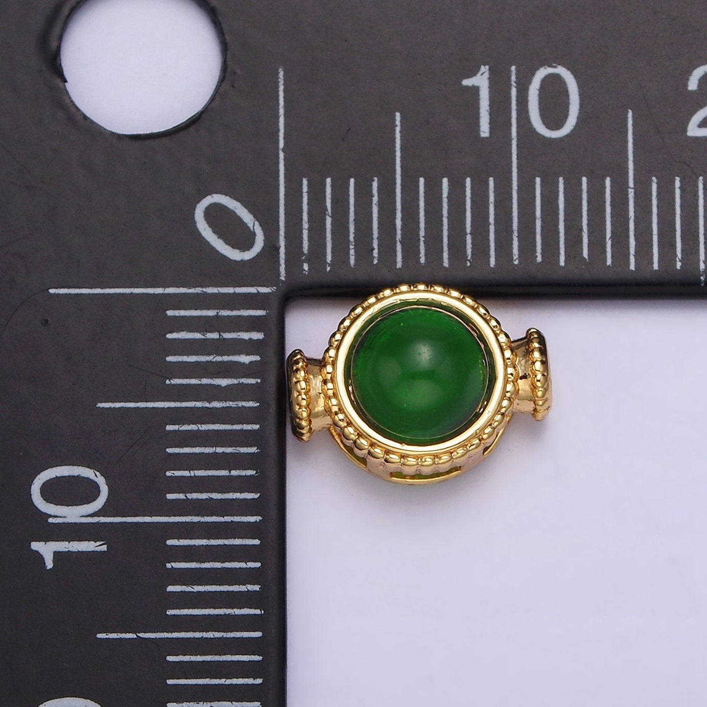 18K Gold Filled Green Cats Eye Round Beaded Connector | G642