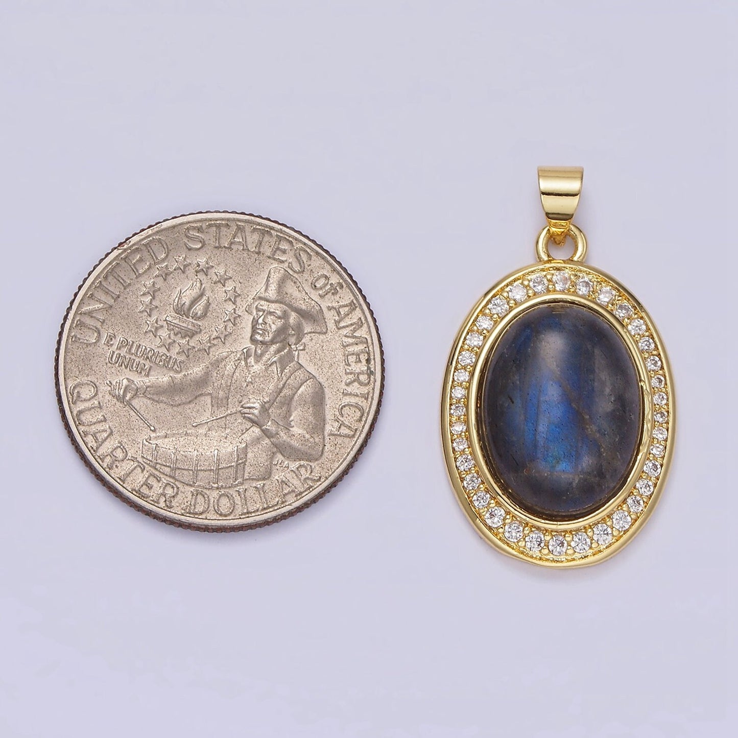 Labradorite Oval Charm 30.7x17.4mm Gemstone Pendant in 24k Gold Filled Bezel AA-681