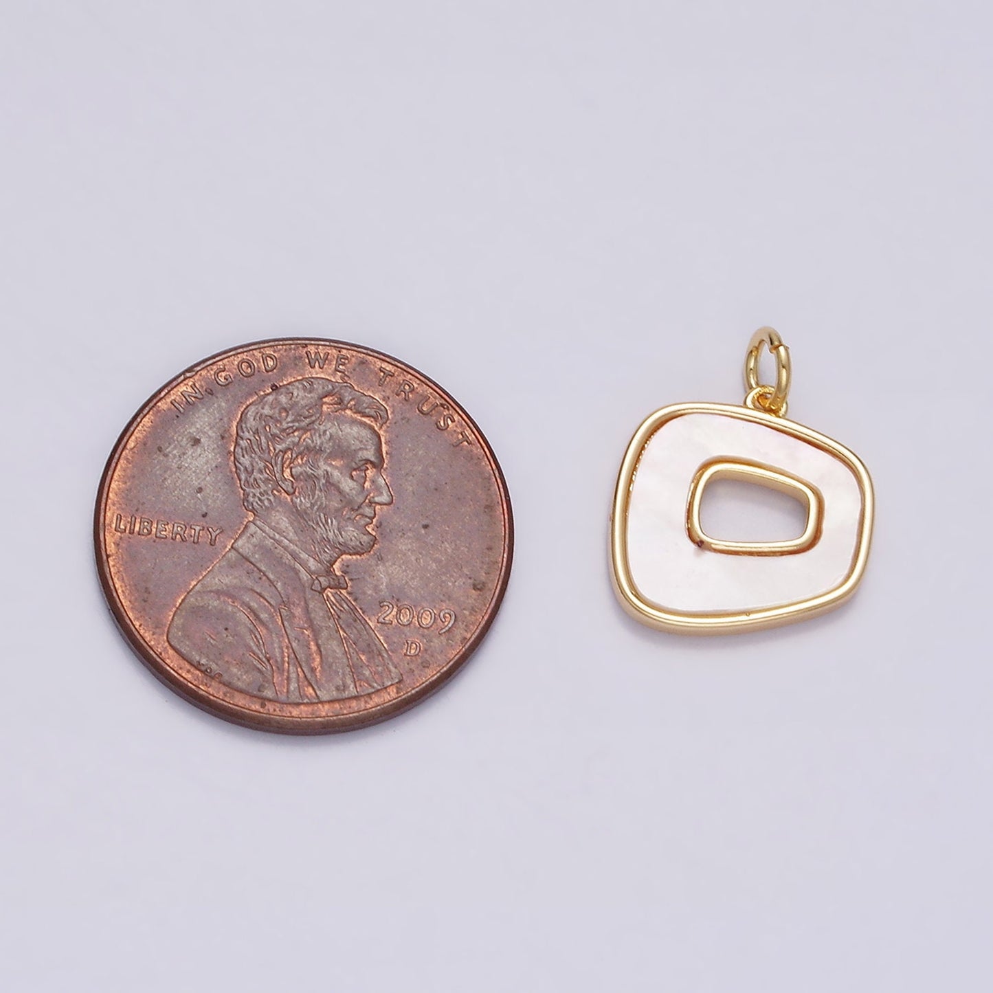 16K Gold Filled 12.5mm Abstract Open Square Shell Pearl Minimalist Bezel Charm | N1496