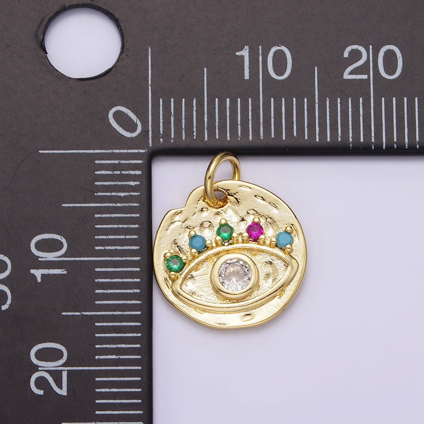 Dainty Multi Color Cz Coin Charm Gold Evil Eye Pendant N-991