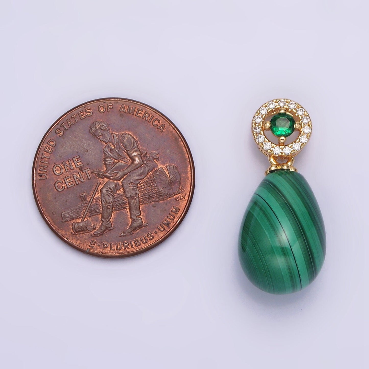 Green Malachite Tear Drop Cabochon Charm 16K Gold Filled Oval Pendant AA614