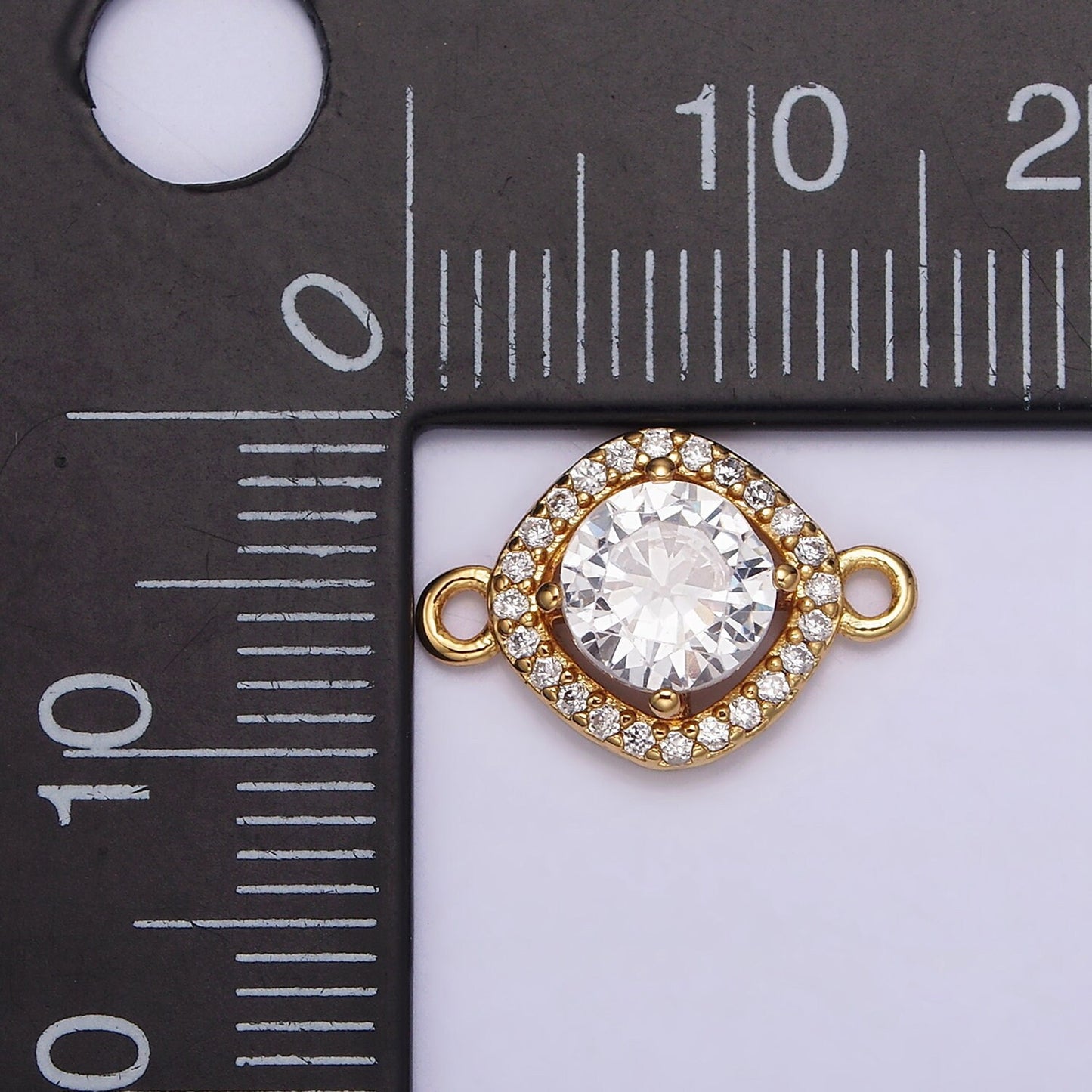 14K Gold Filled 10mm Clear Round CZ Rhombus Micro Paved Connector | G721