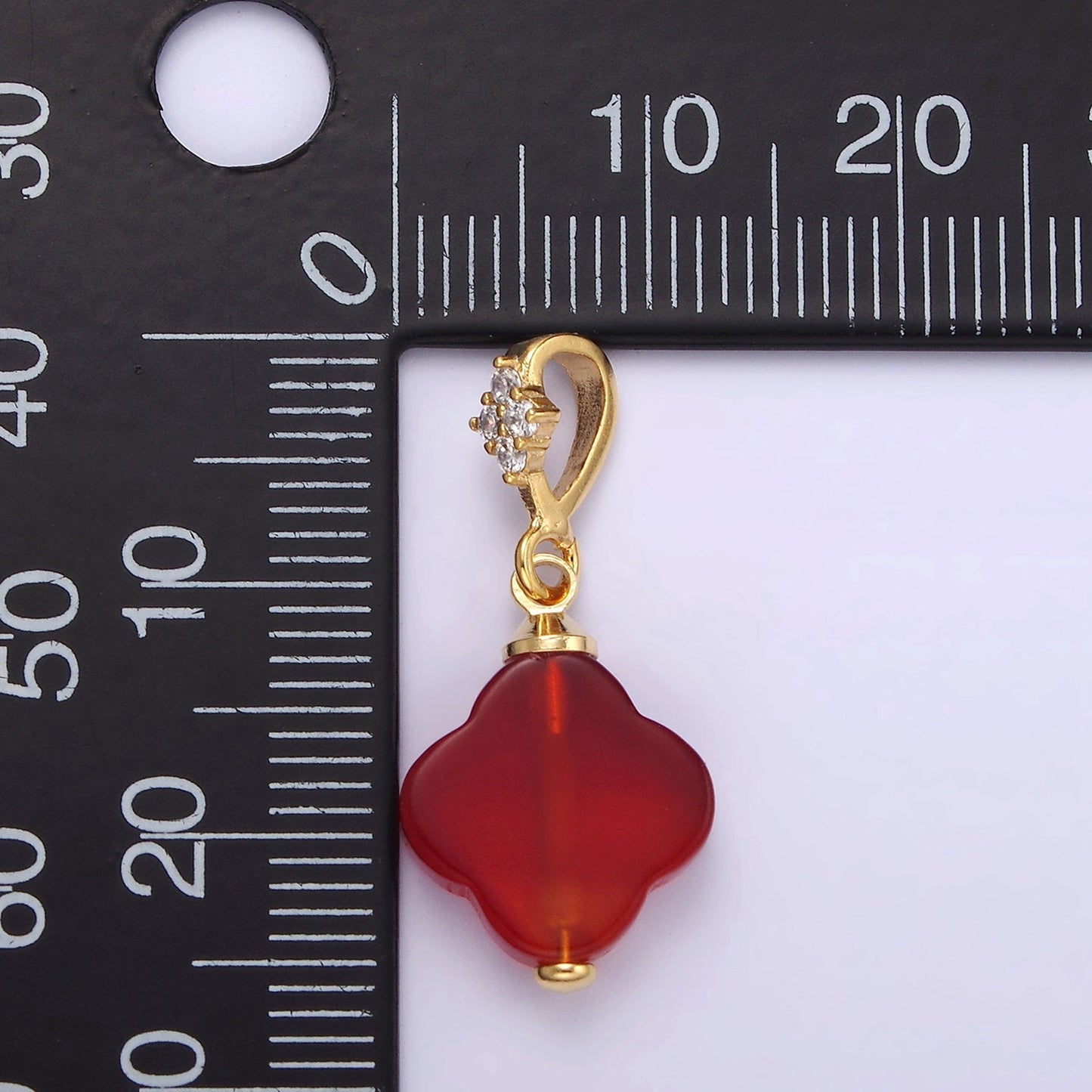 14k Gold Filled Dainty Clover Red Carnelian Charm July Birthstone Black Onyx Pendant N1294 N1295