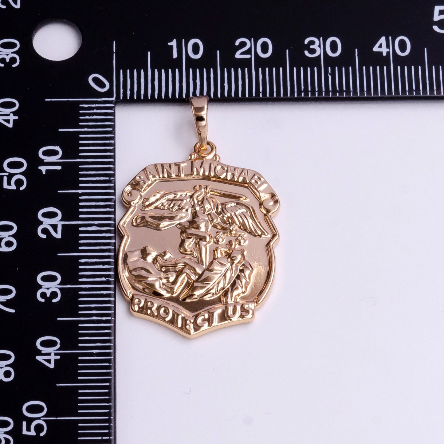 18k"Saint Michael Protect Us" Prayer Engraved Double Sided Rosey Gold Pendant | AA396