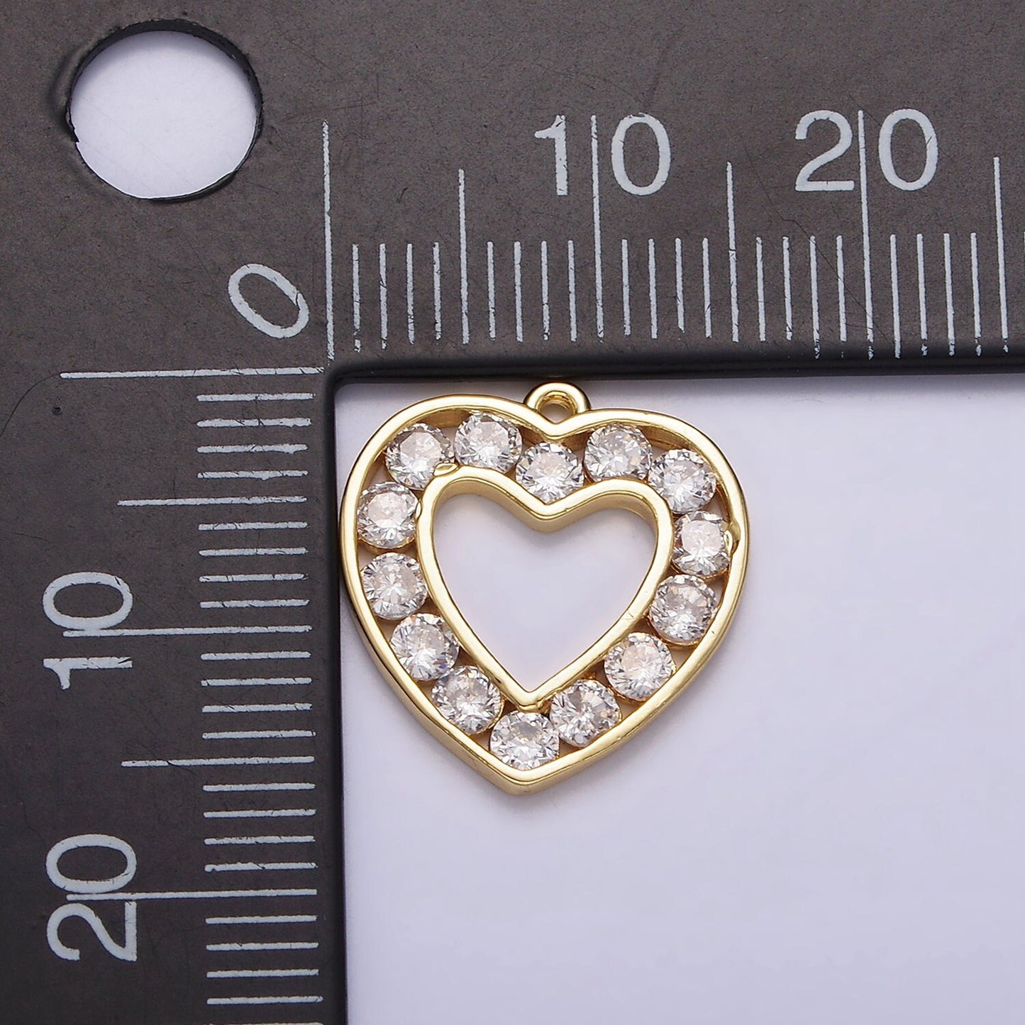16K Gold Filled Clear CZ Lined Open Heart Charm | N953