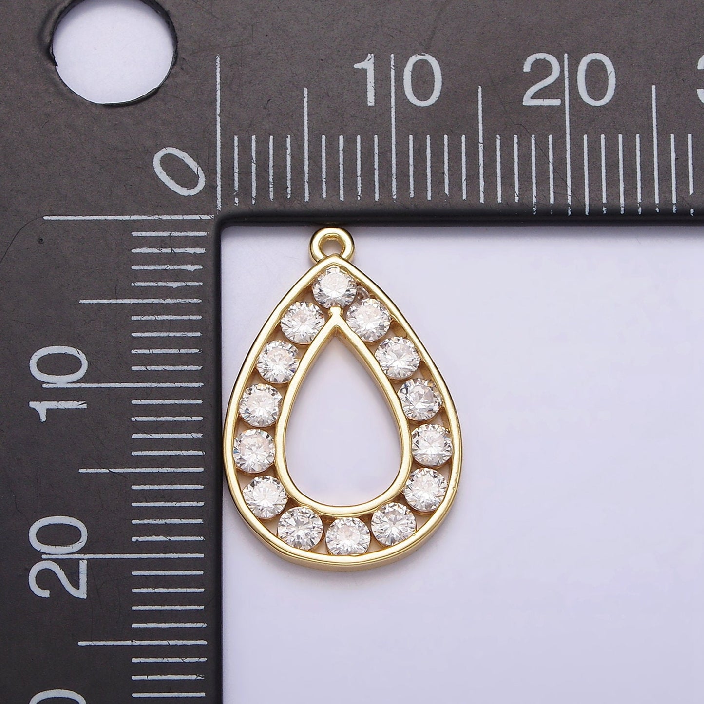 16K Gold Filled Clear CZ Lined Open Teardrop Charm | N965