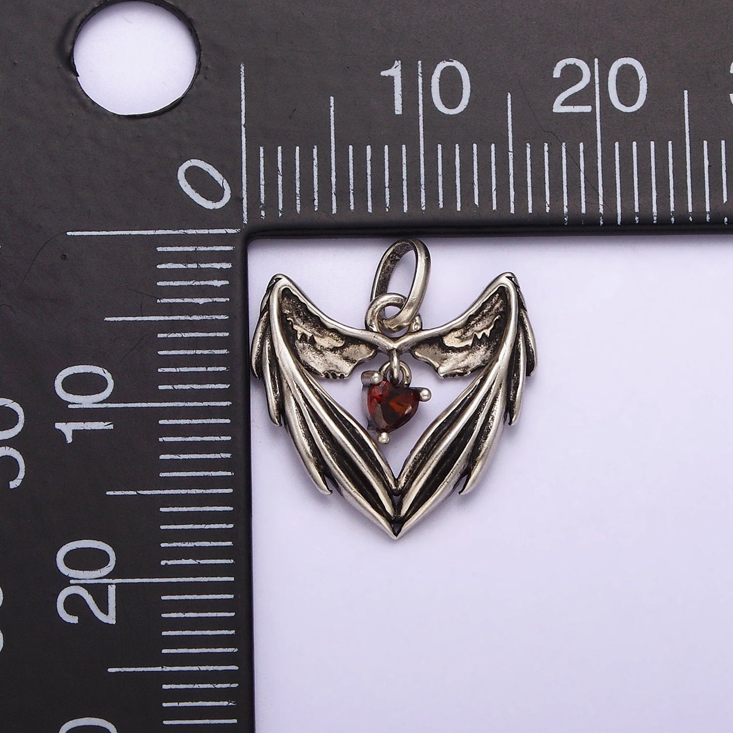 Dainty Angel Wing Heart Charm in 925 Sterling Silver Pendant with Red Cz Jewelry SL-319