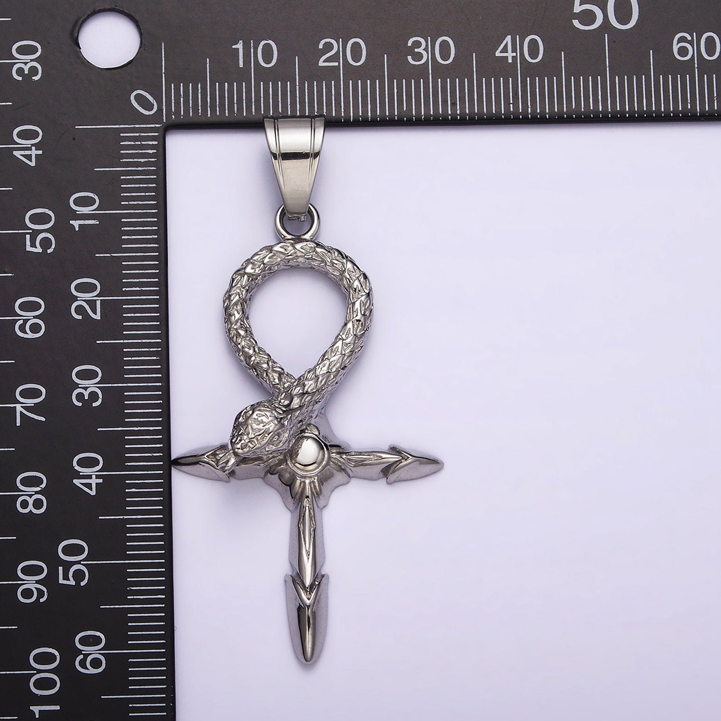 Stainless Steel Snake Serpent Sunburst Arrow Egyptian Ankh Cross Pendant | J746
