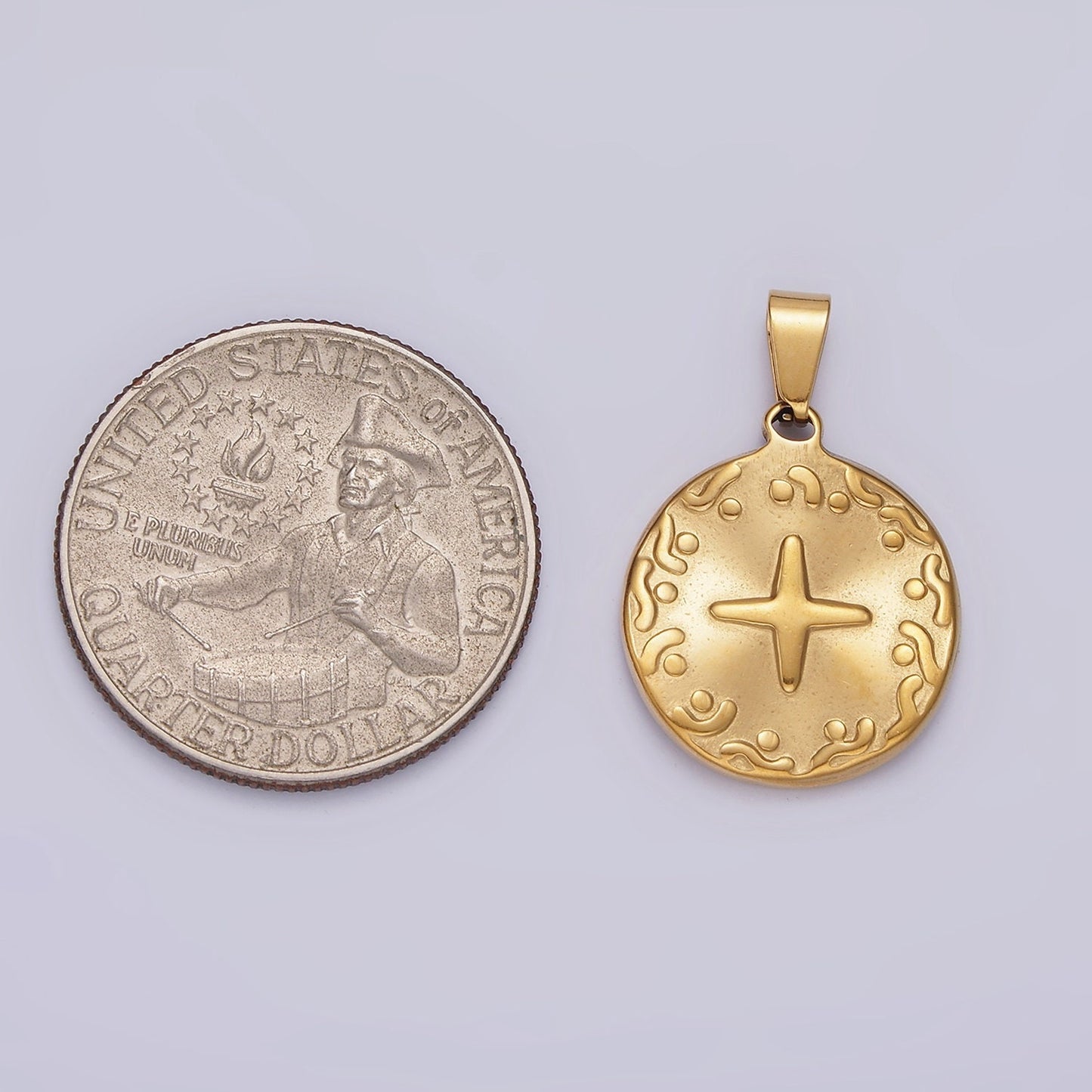 Stainless Steel 25.5mm Celestial Star Line Dot Artisan Textured Pendant | P800