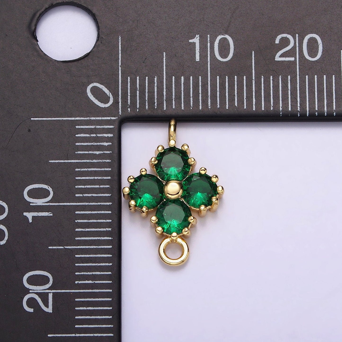 16K Gold Filled Clear, Pink, Green CZ Quatrefoil Clover 16.5mm Connector |Y761