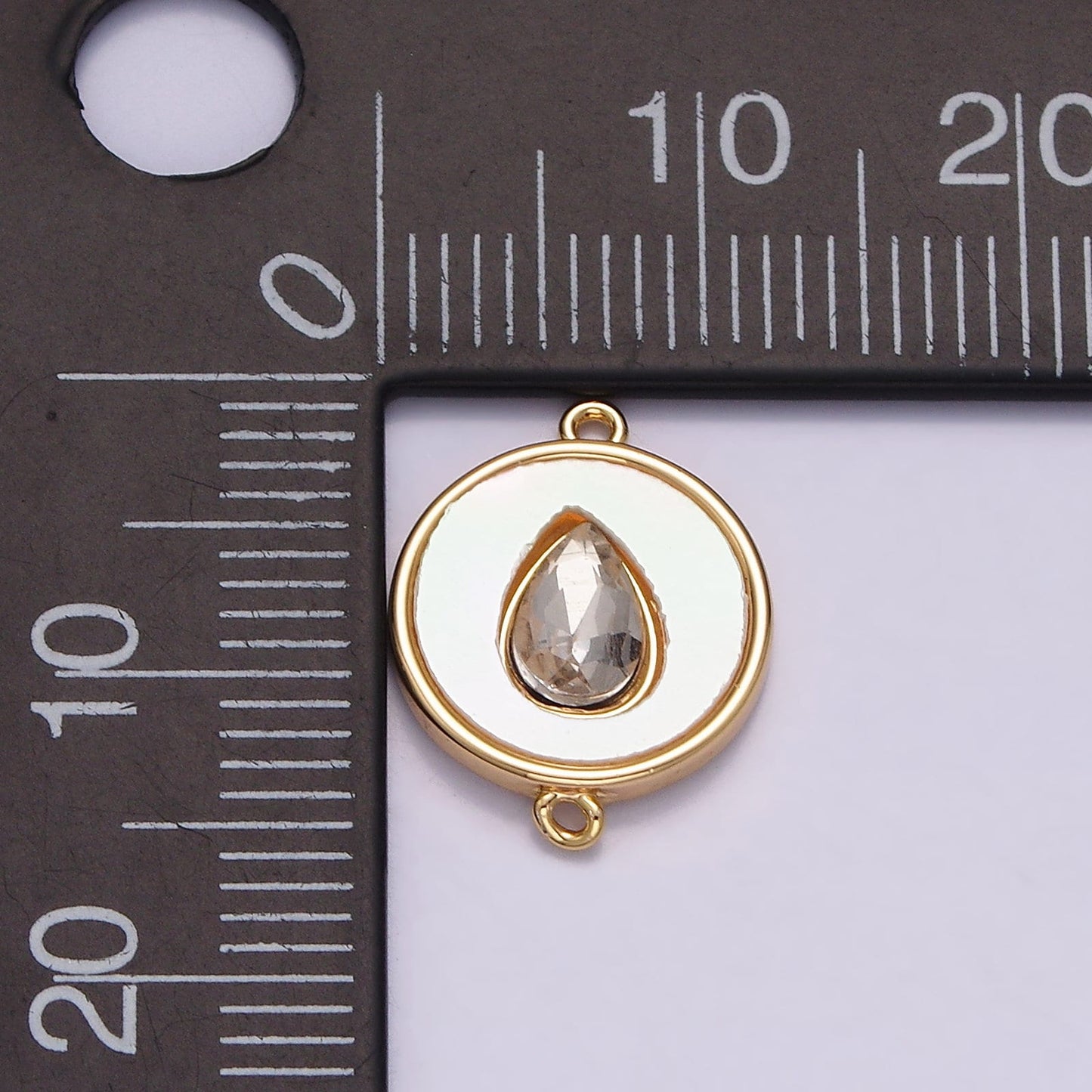 16K Gold Filled 11.5mm Sideway Clear Teardrop Shell Pearl Round Charm Connector for Bracelet Link Connector Jewelry Making Supply | G706