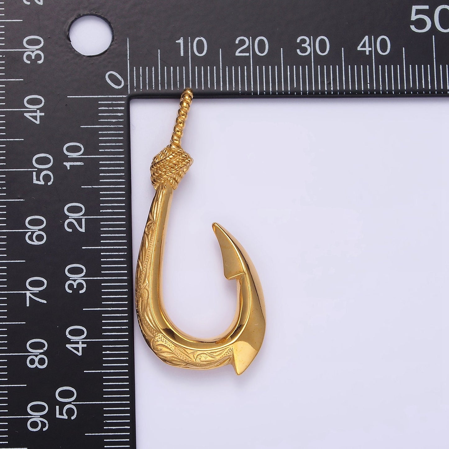 Stainless Steel Paddy Wheat Engraved Edged Fish Hook Pendant in Gold & Silver | P792