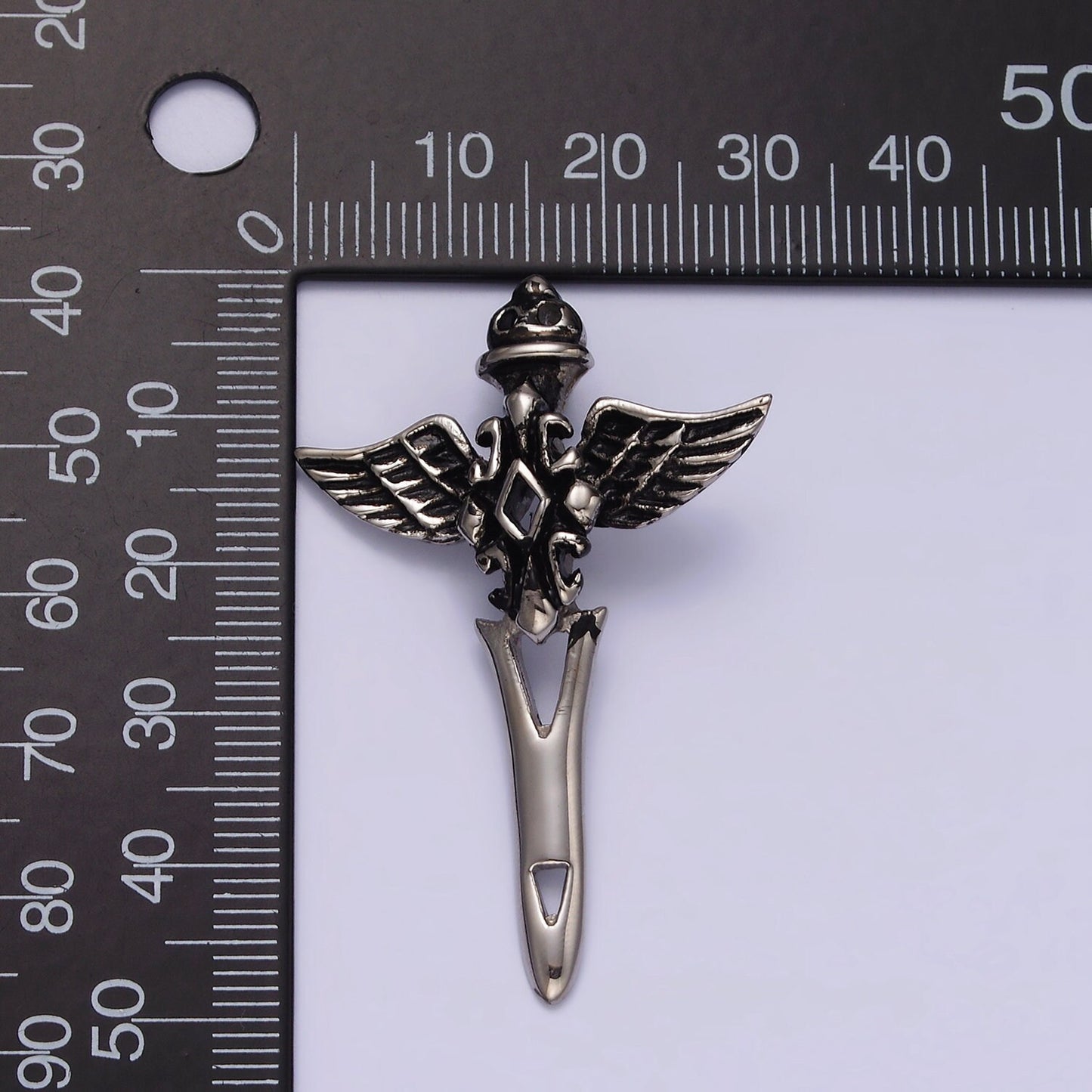 Stainless Steel 47mm Artisan Sword Knife Wings Open Pendant | P814