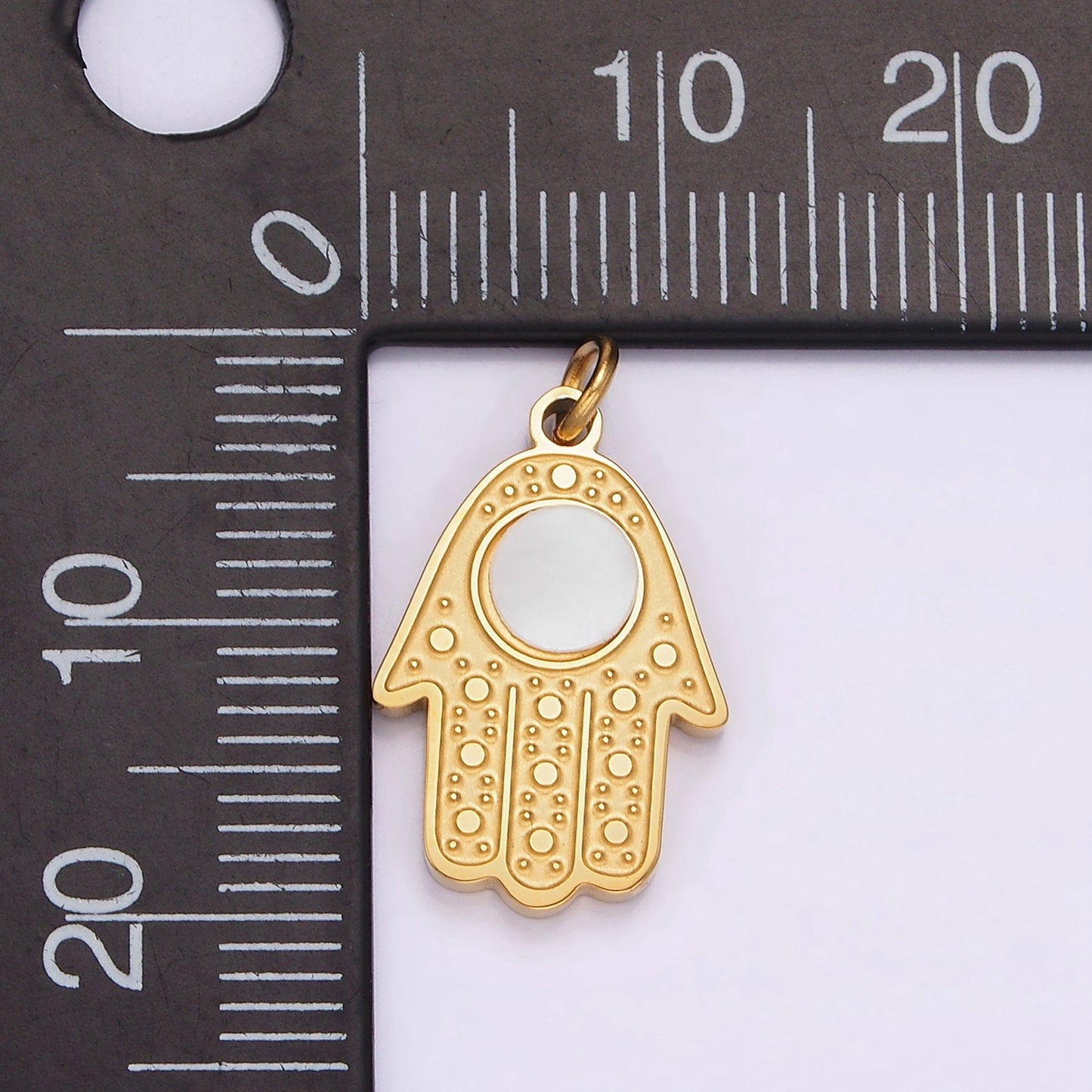 Stainless Steel Shell Pearl Round Hamsa Hand God Evil Eye Dotted Charm | P665