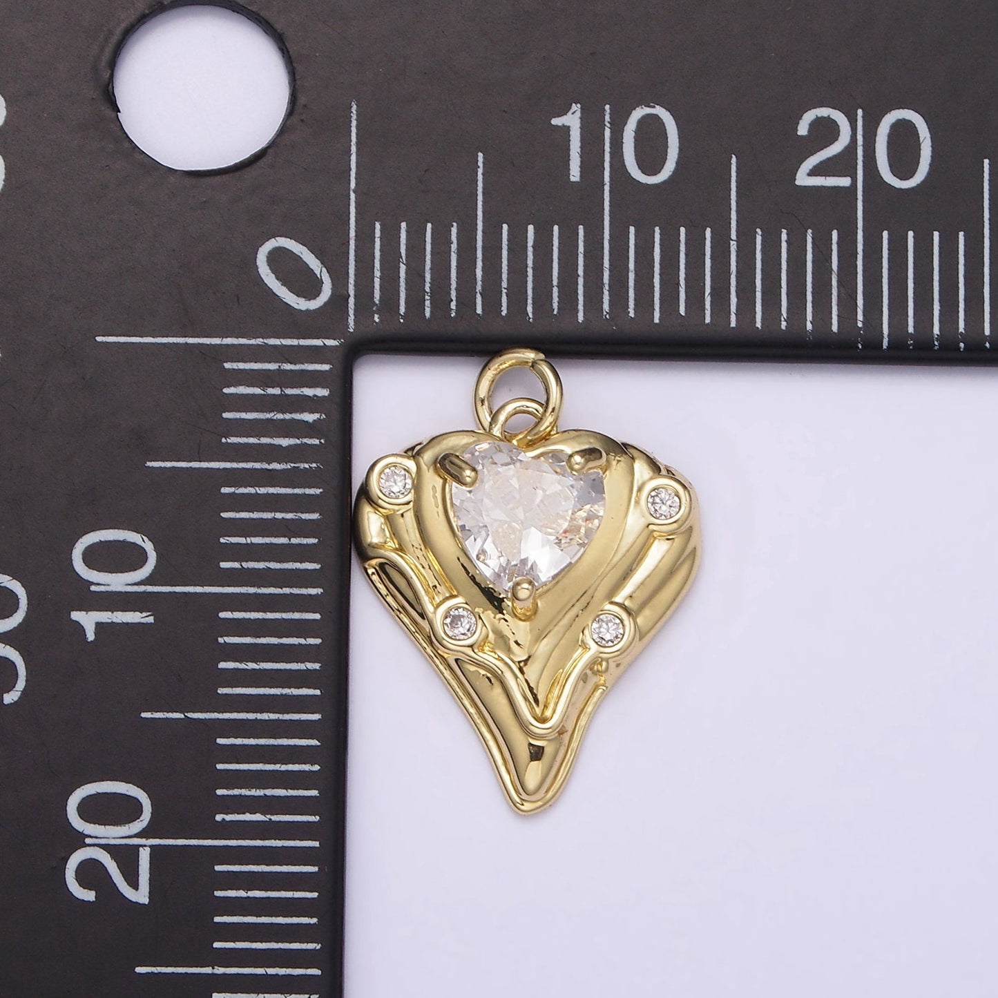 14K Gold Filled Clear Heart CZ Dotted Melt Molten Drip Charm | AG221