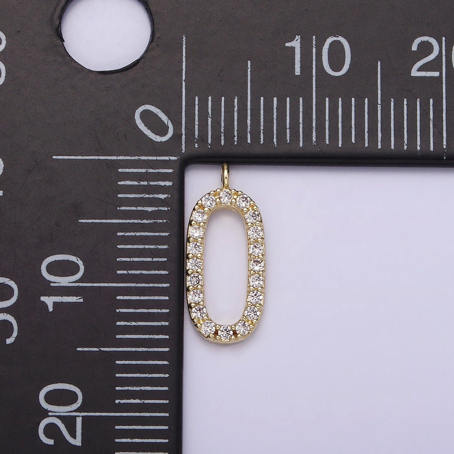 14K Gold Filled Clear Micro Paved CZ Open Oval Oblong Letter O Charm | AG187