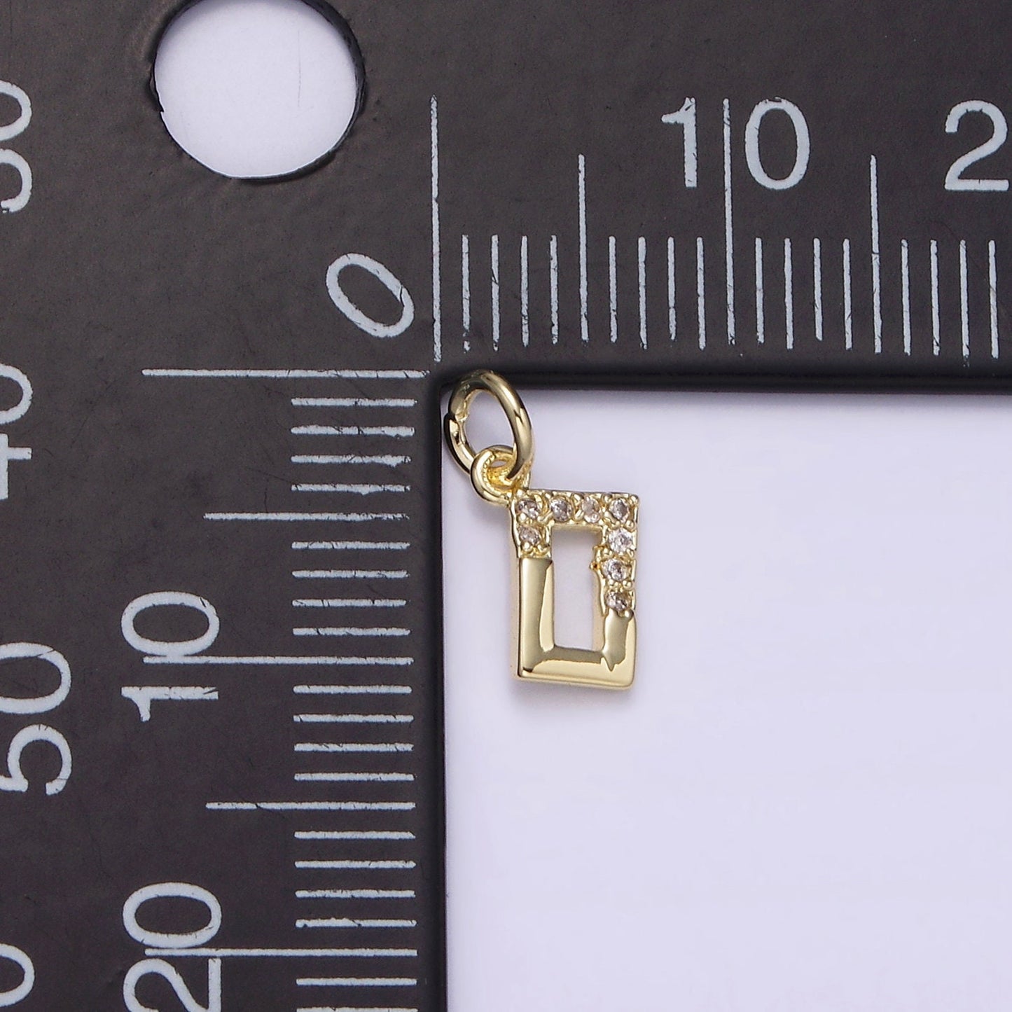 14K Gold Filled Mini Open Rectangular Micro Paved CZ Add-On Charm | AG234