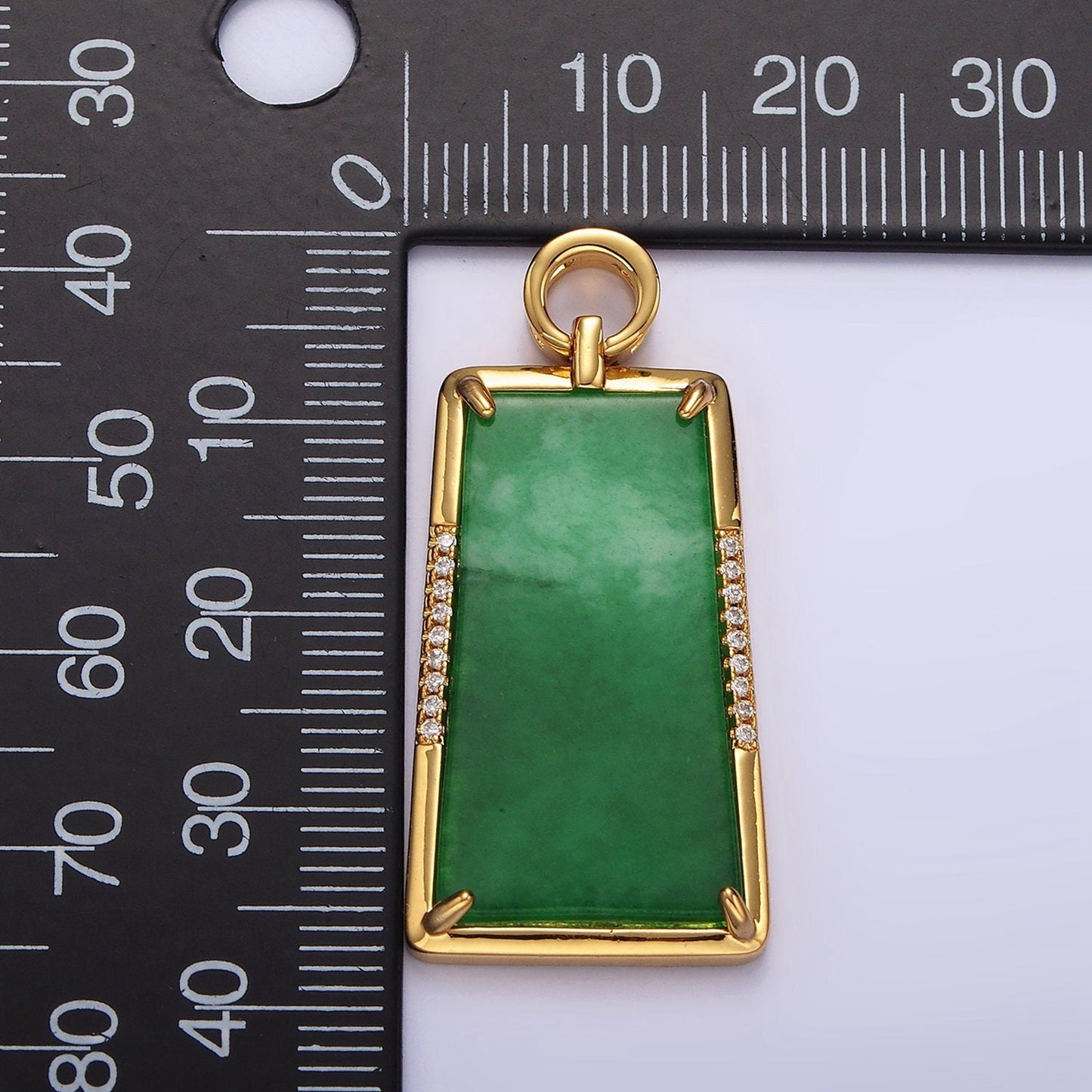 14K Gold Filled Jade Micro Paved CZ Bezel Charm | AG400