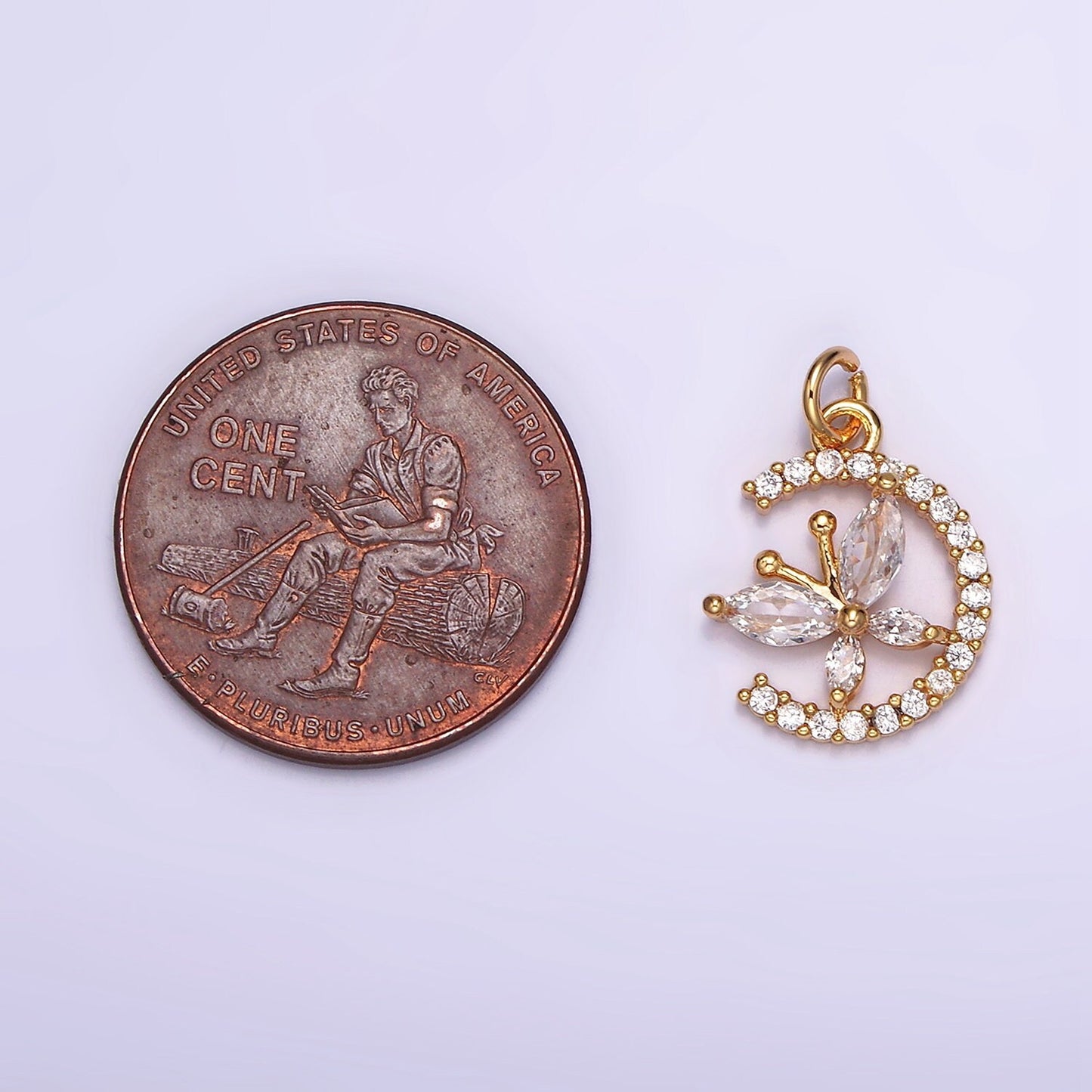 16K Gold Filled Clear Butterfly CZ Micro Paved Circular Open Charm | AG103