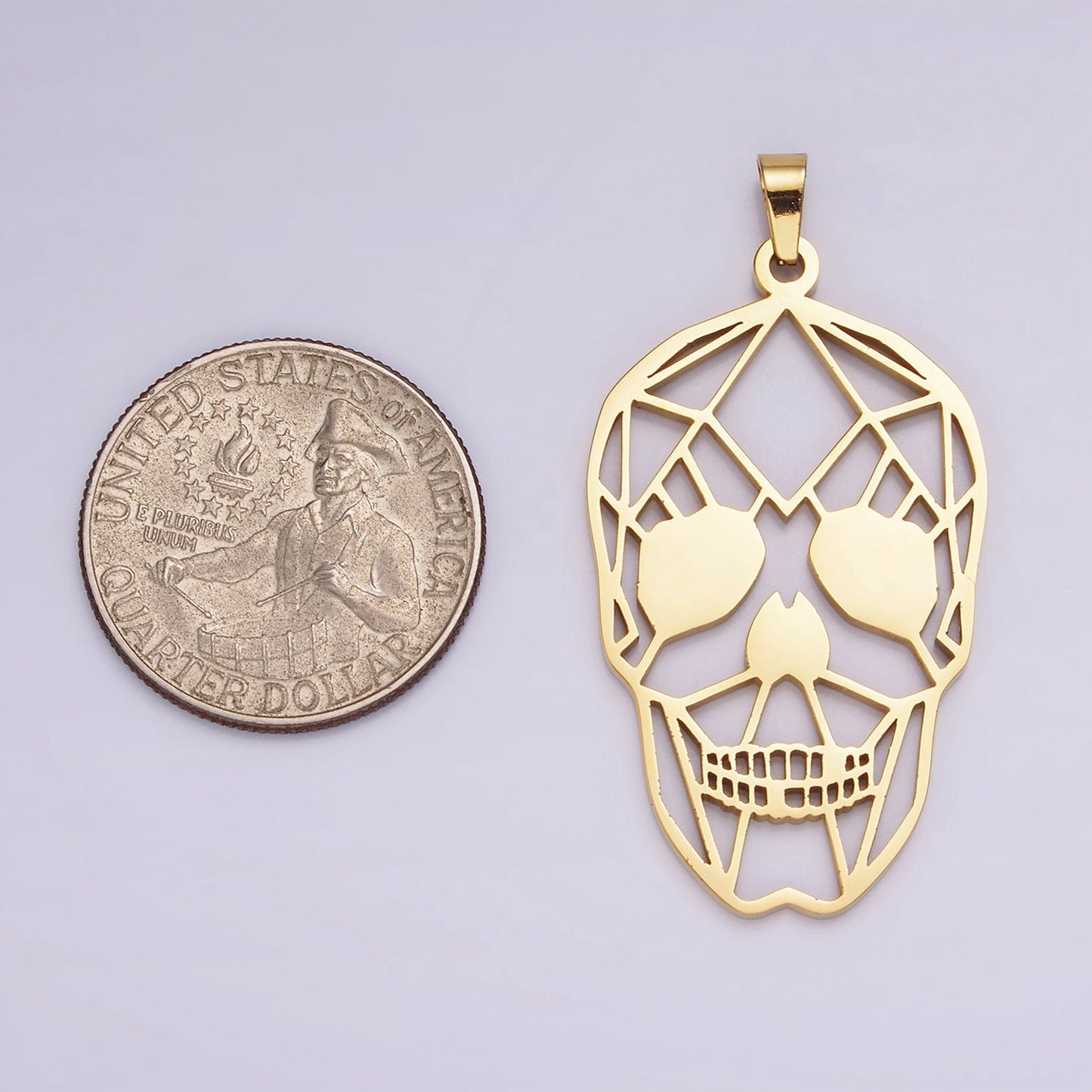 Stainless Steel 45mm Open Geometric Skeleton Skull Pendant in Gold & Silver | P848