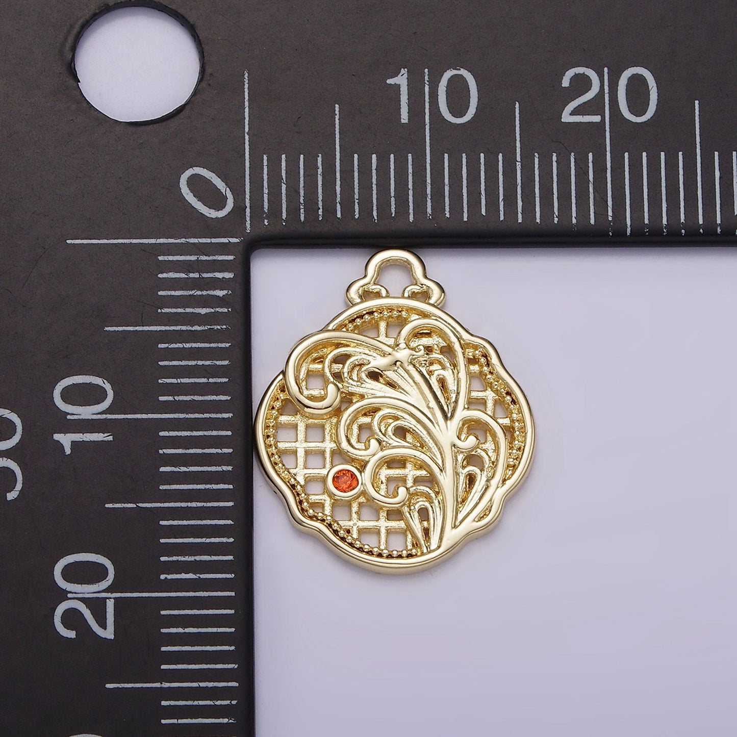 14K Gold Filled Orange CZ Long Grass Leaf Plant Nature Bar Geometric Charm | AG188