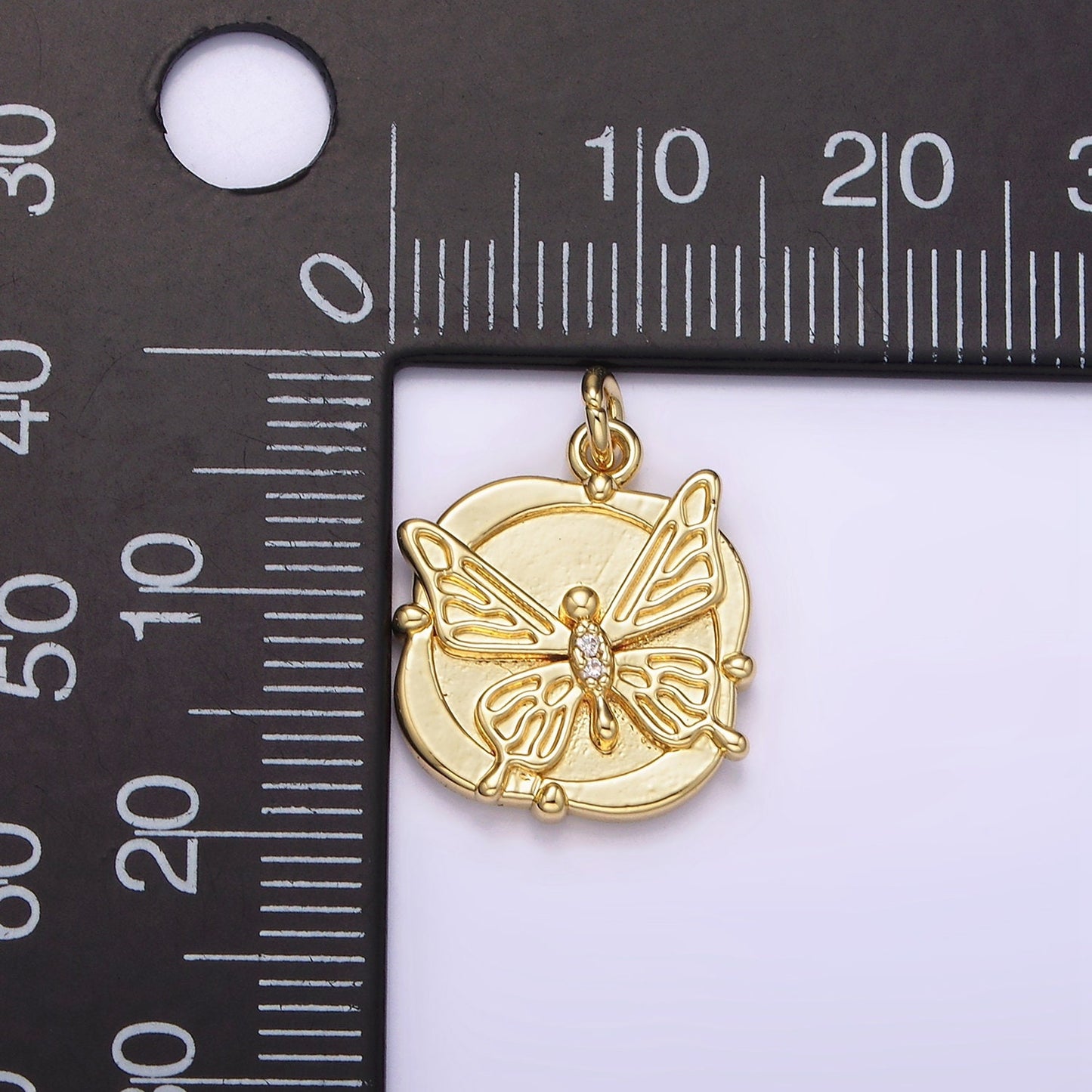Gold Butterfly Charm Medallion Pendant, 14K Gold Filled Round Mariposa Charm For Jewelry Making | AG-309