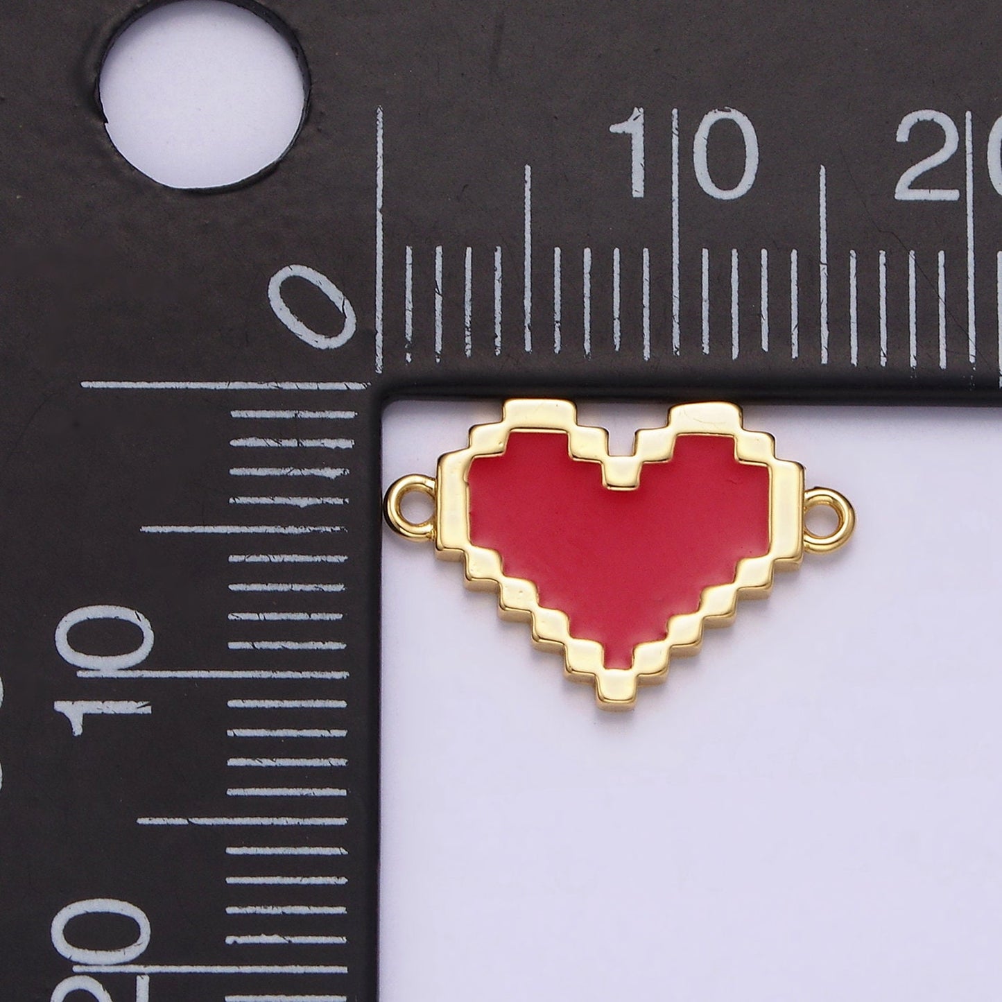 14K Gold Filled Red, White Enamel Pixelated Heart Connector | G116 G117