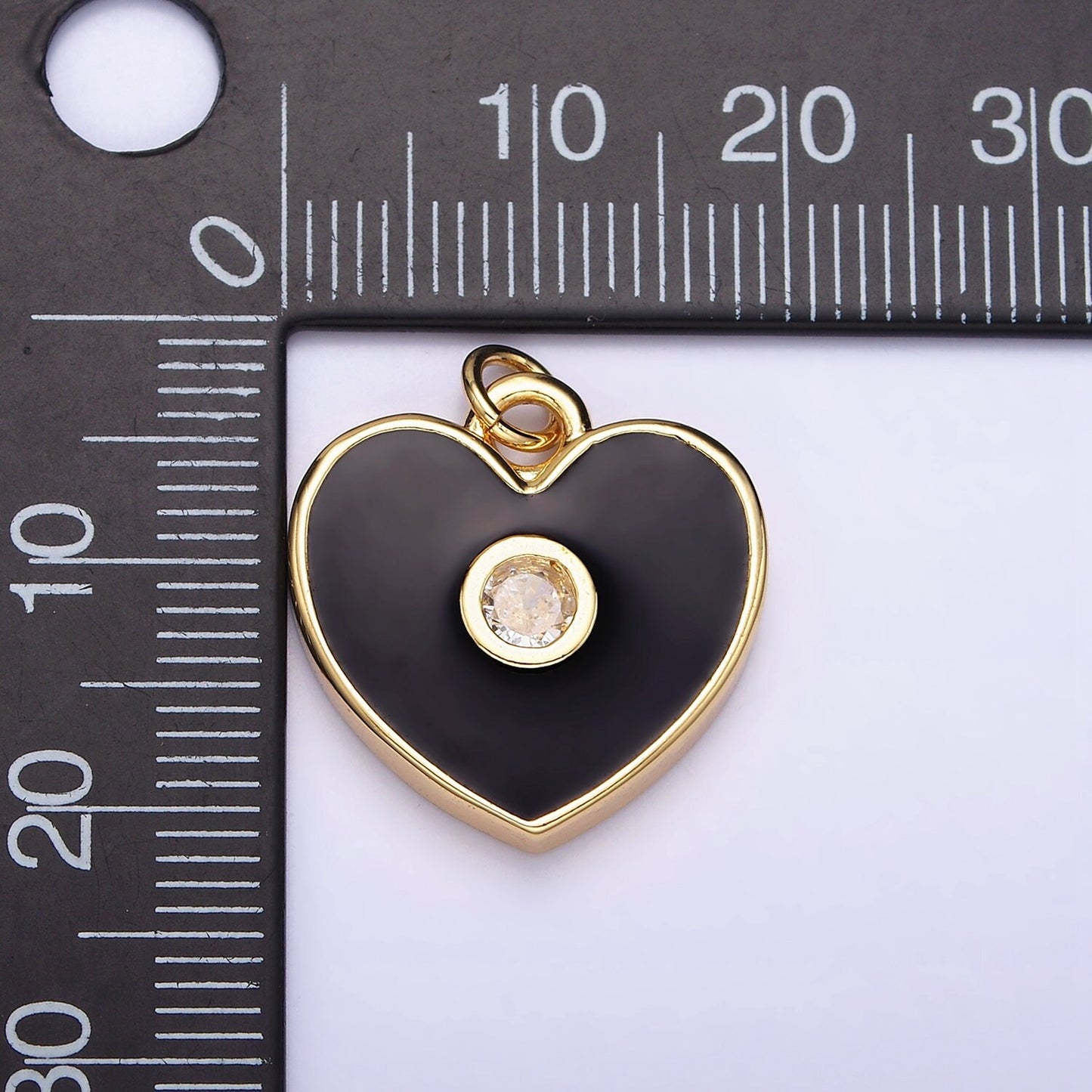 16K Gold Filled Mini Black Enamel CZ Heart Add-On Charm for Bracelet Necklace Earring Component | AC1170
