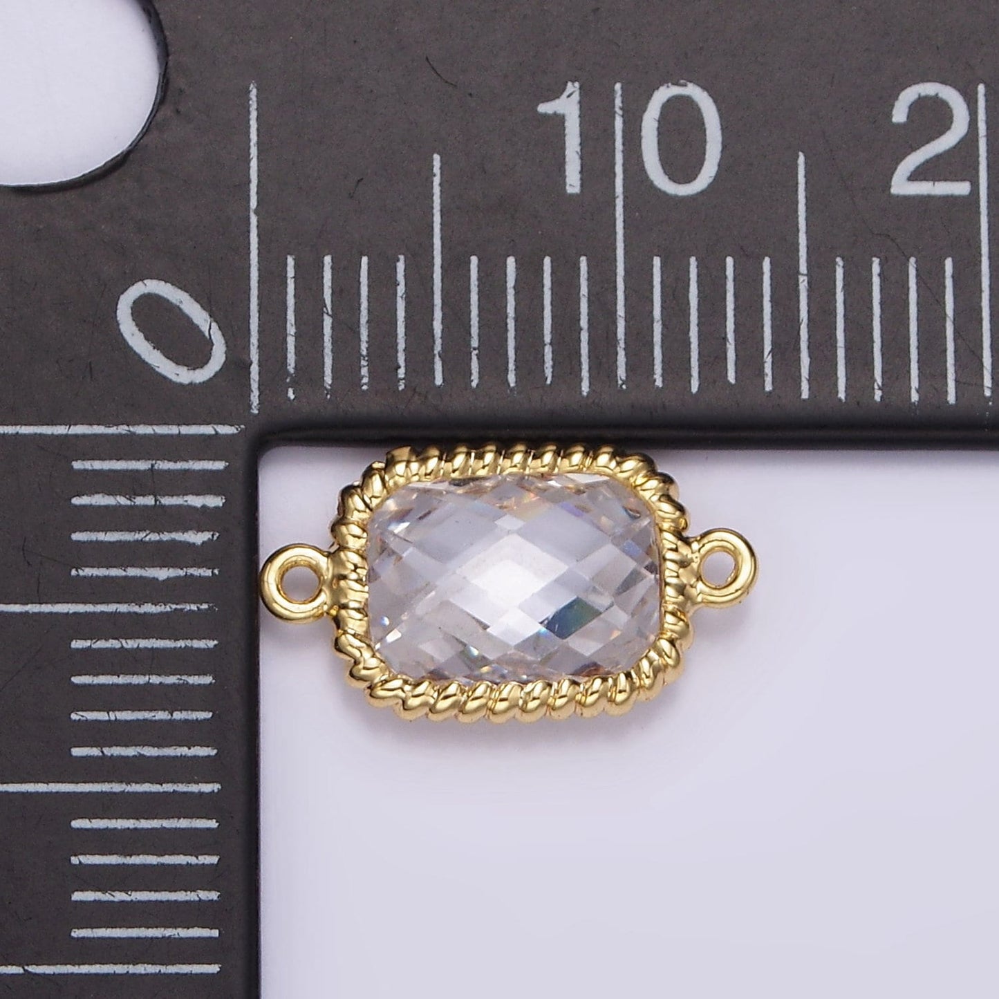 14K Gold Filled Clear Baguette CZ Multifaceted Braided Bezel Connector | G792