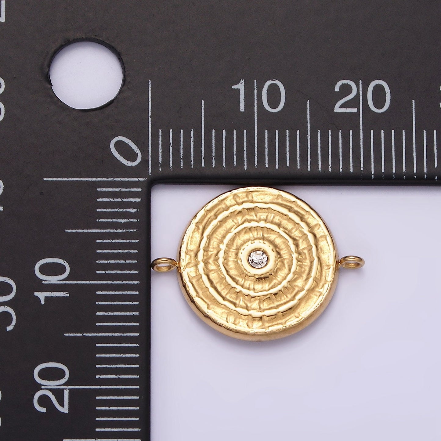 Stainless Steel Green, Clear CZ 15mm Textured Circular Round Connector in Gold & Silver | P684 P687