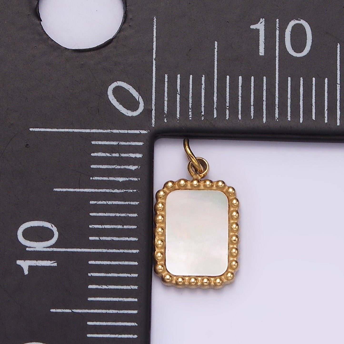 Stainless Steel Shell Pear Dotted Outline Tag Rectangular Charm in Gold & Silver | P1314