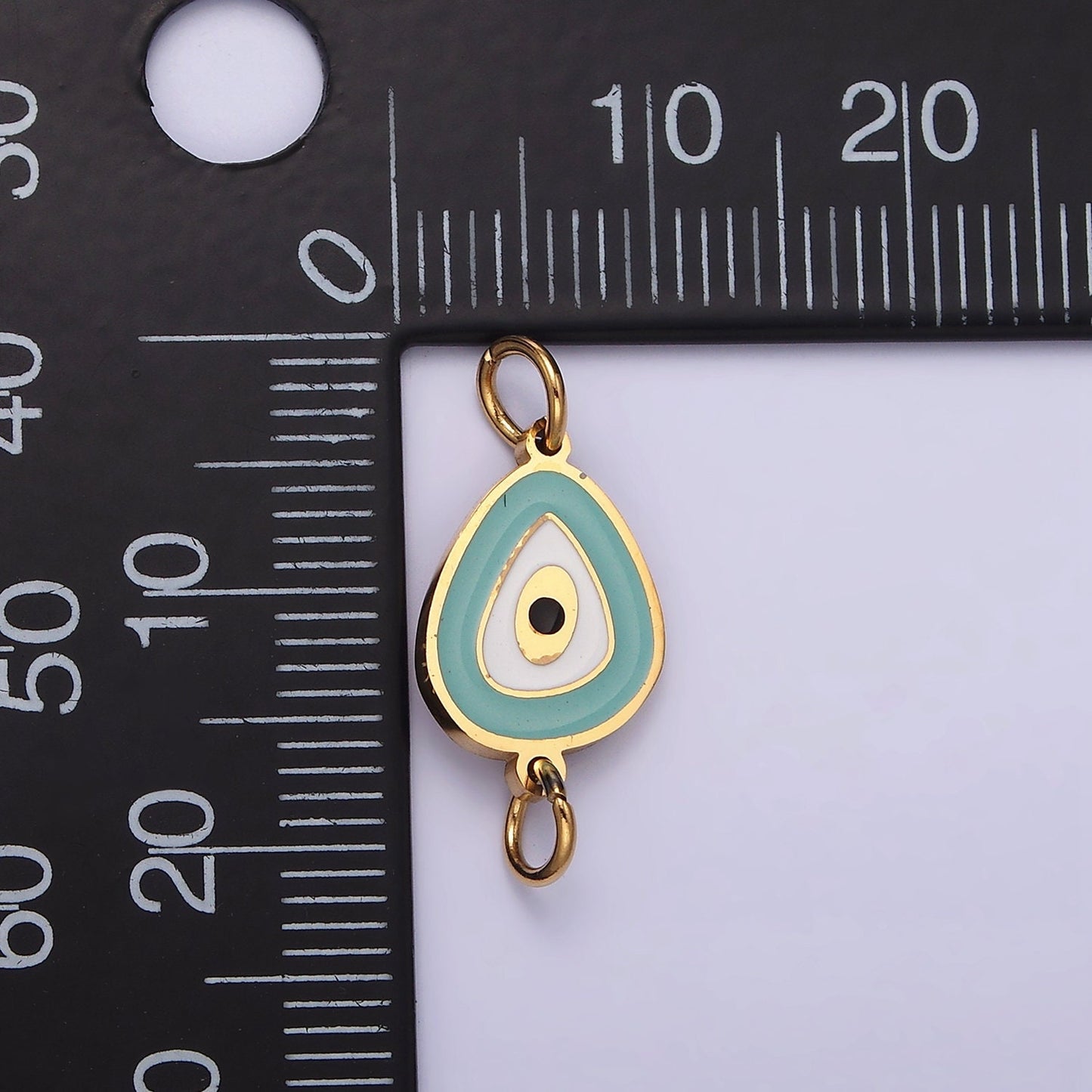 Gold Stainless Steel Evil Eye Charm Connector in Gold Teal Enamel Link Connector for Bracelet Necklace G-782