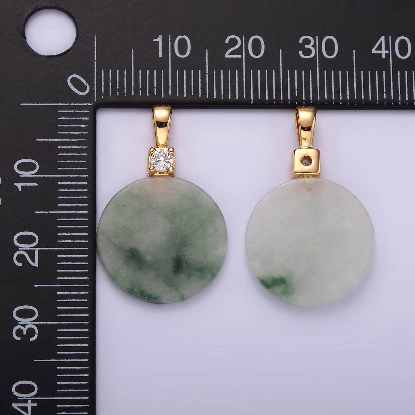 14K Gold Filled Green Jade Round CZ Bail Pendant | N2018