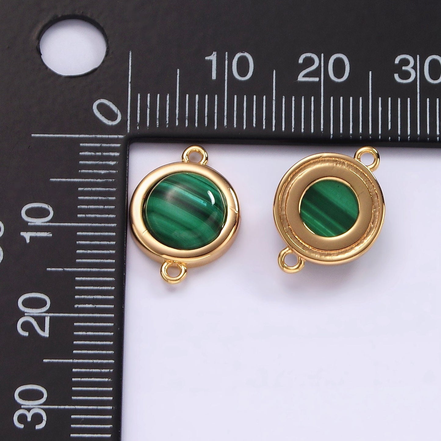 16K Gold Filled Green Malachite Bezel Round Connector | G152