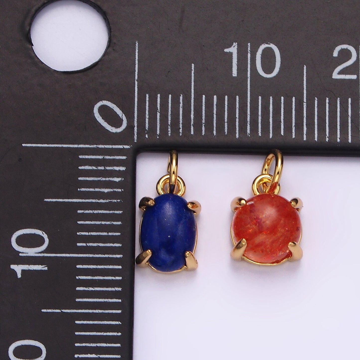 16K Gold Filled Lapis Lazuli, Citrine Gemstone Oval, Round Claw Frame Charm | AC853 - AC855