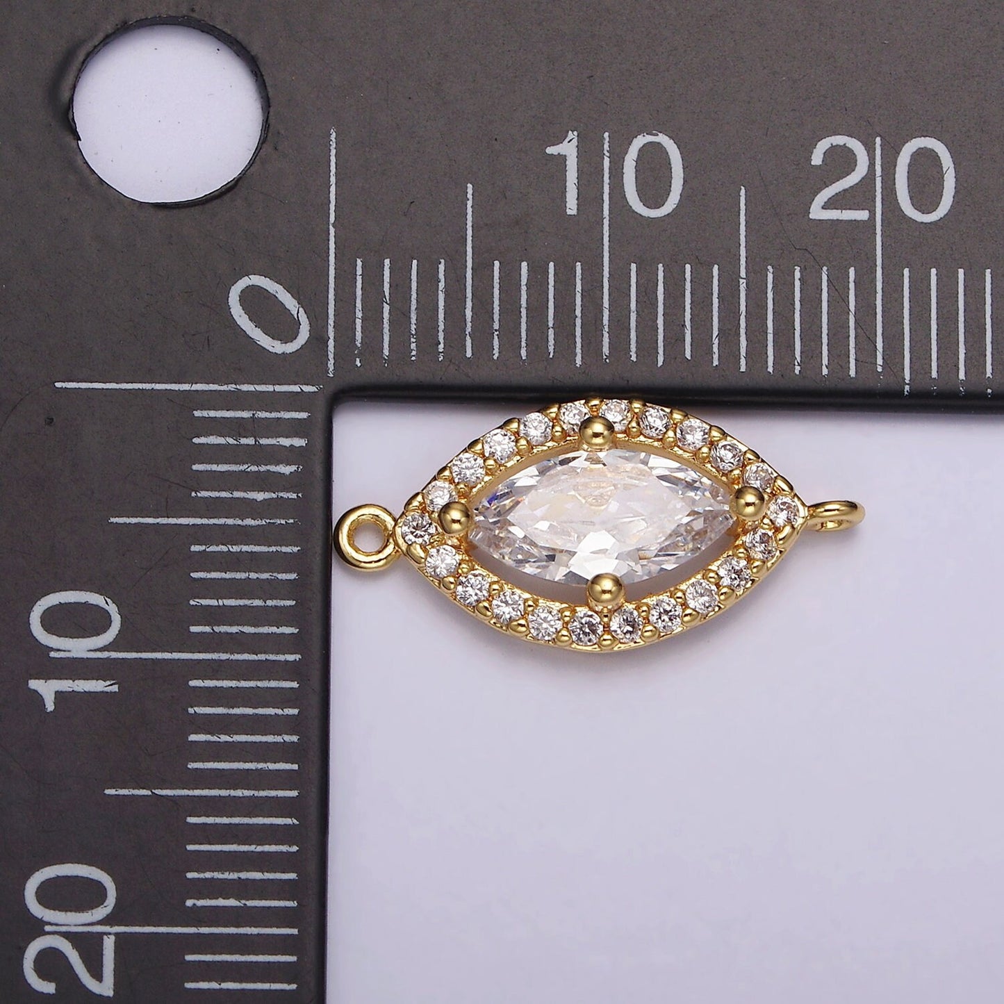 24K Gold Filled Evil Eye Clear CZ Marquise Micro Paved Connector | G796