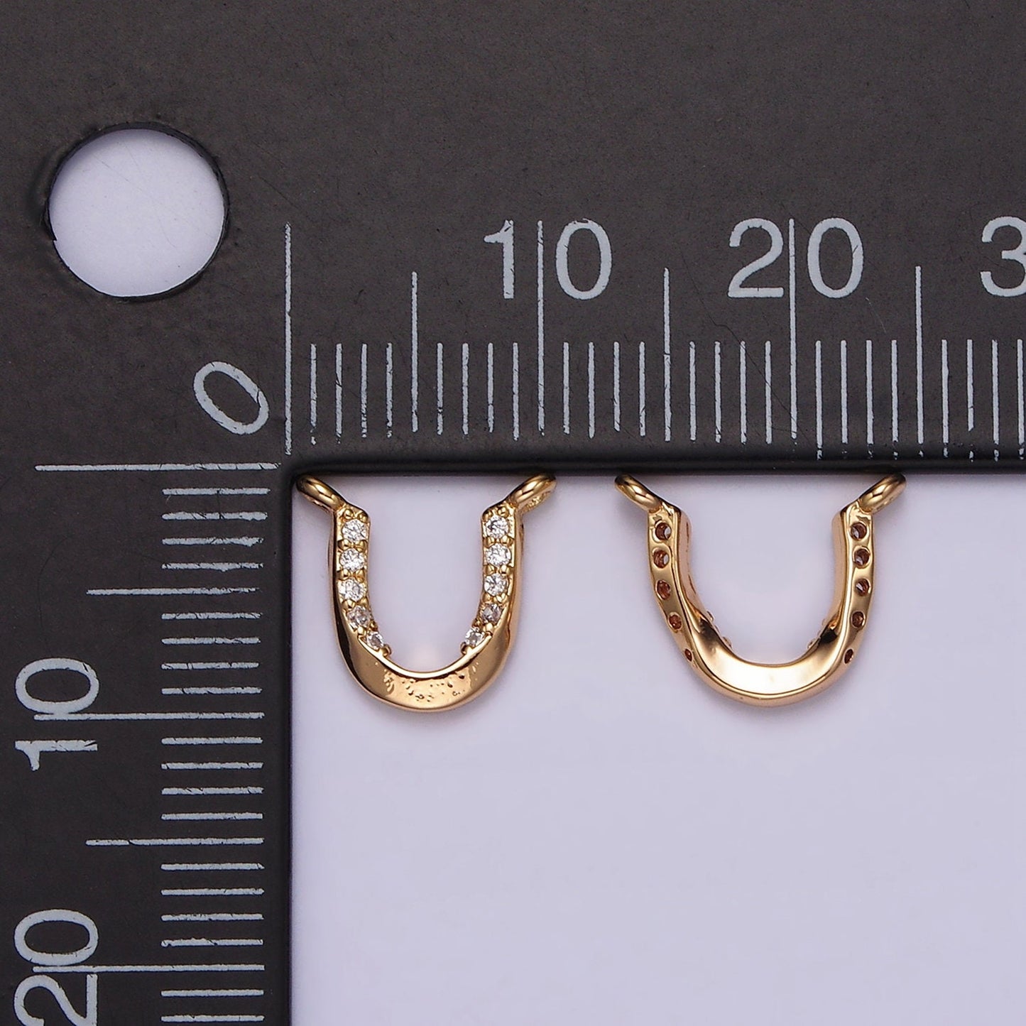 16K Gold Filled Clear Micro Paved CZ Curved U-Shaped Connector | G182