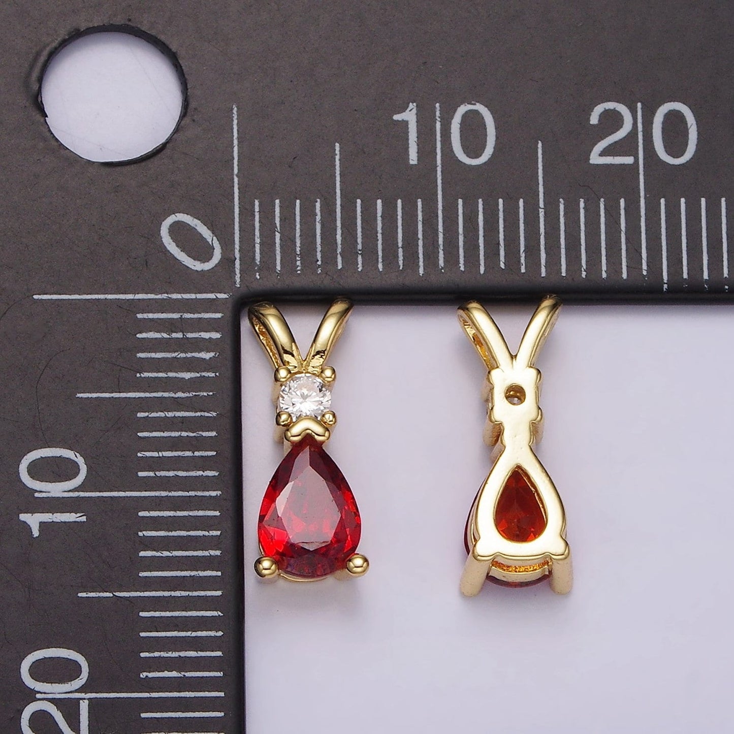 14K Gold Filled Red CZ Teardrop Double Bail Pendant | AH029