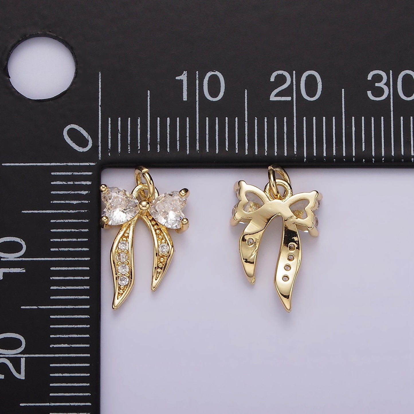 14K Gold Filled Heart Ribbon Bow Micro Paved CZ Charm | AG505