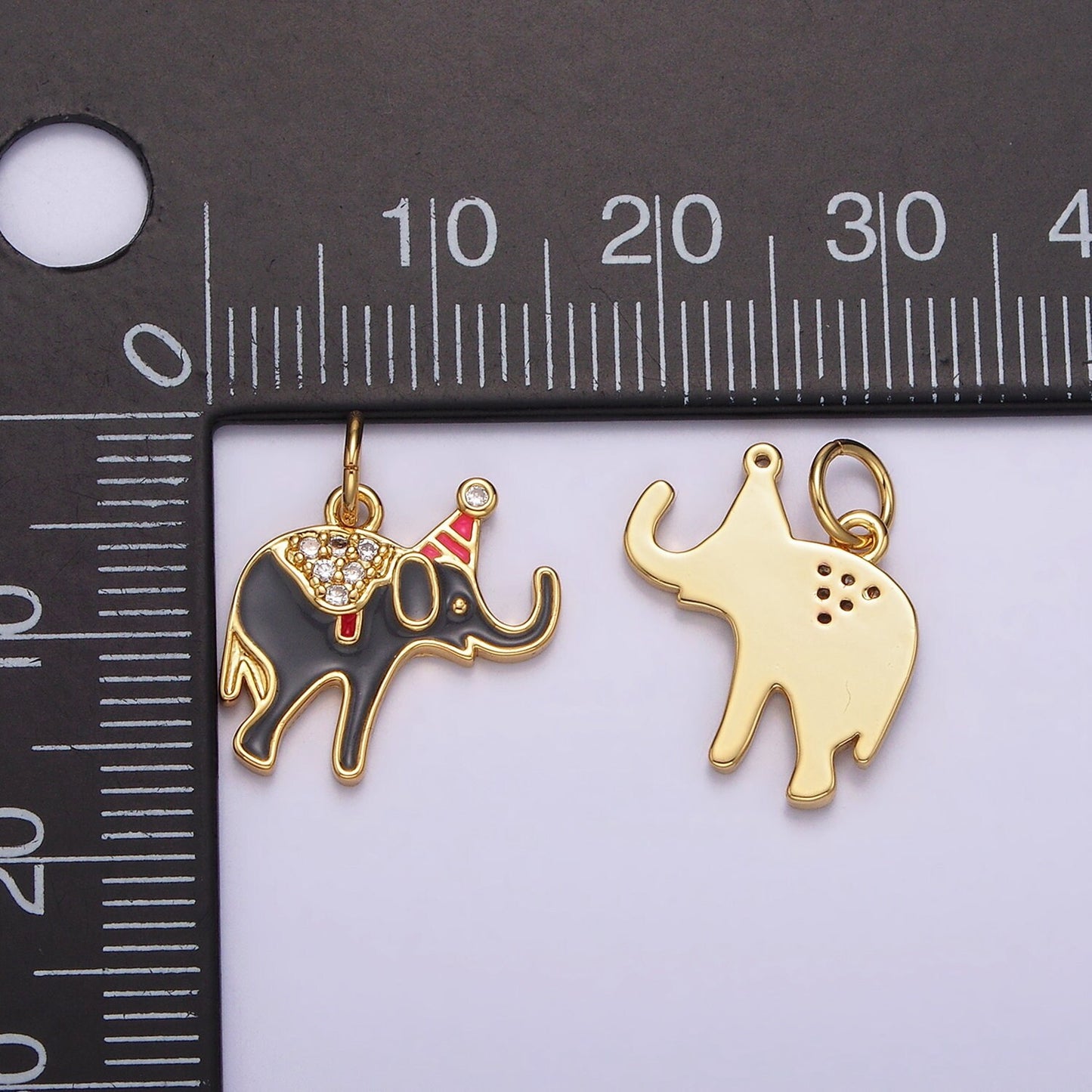 14K Gold Filled Black Circus Elephant Micro Paved CZ Charm Kids Jewelry for bracelet Necklace Earring Component | AG524