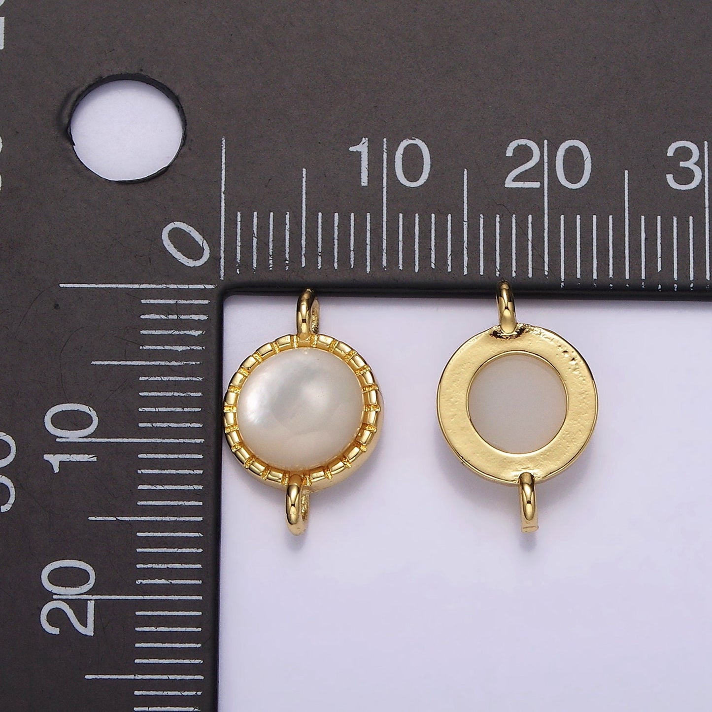 14K Gold Filled Shell Pearl Dotted Bezel Round Connector | G226