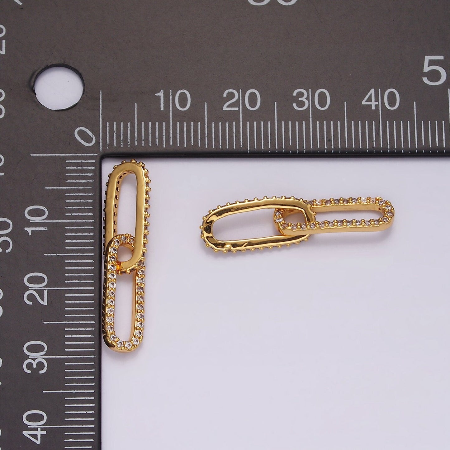 24K Gold Filled Clear Micro Paved CZ Paperclip Chain Link Charm Findings Supply | Z636