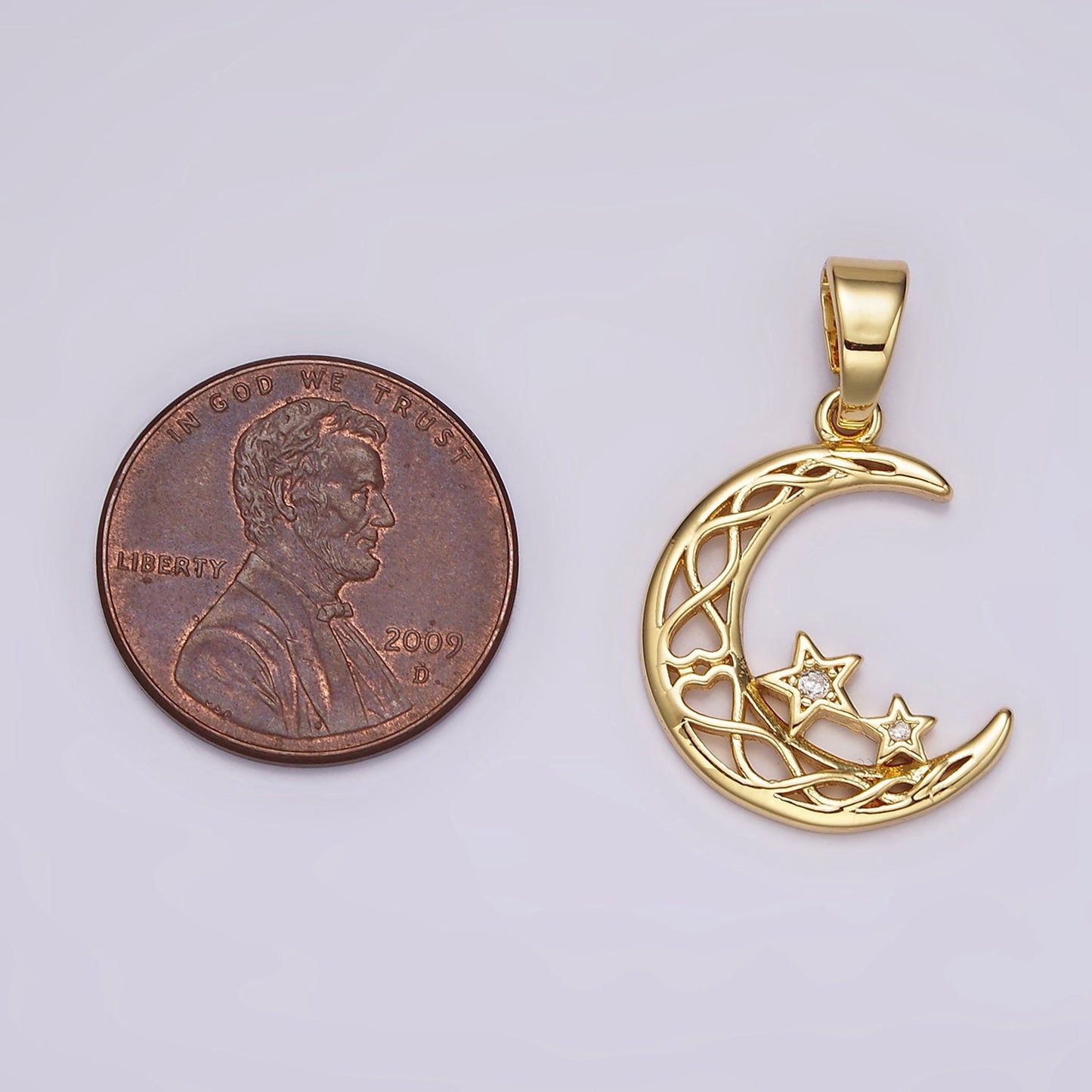 Micro Pave CZ Gold Crescent Moon Charm, Crescent Moon Pendant, Star & Moon for Bracelet Cubic Zirconia Charm Celestial Jewelry AH-092