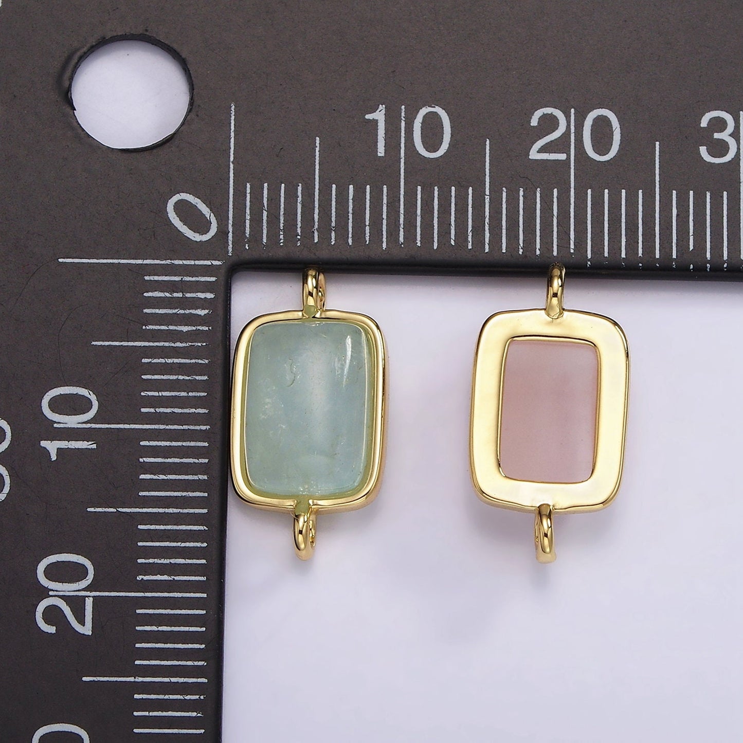 24K Gold Filled Natural Gemstone Rose Quartz, Aventurine, Amethyst Bezel cut Rectangle Charm Connector for Bracelet Component| G-246